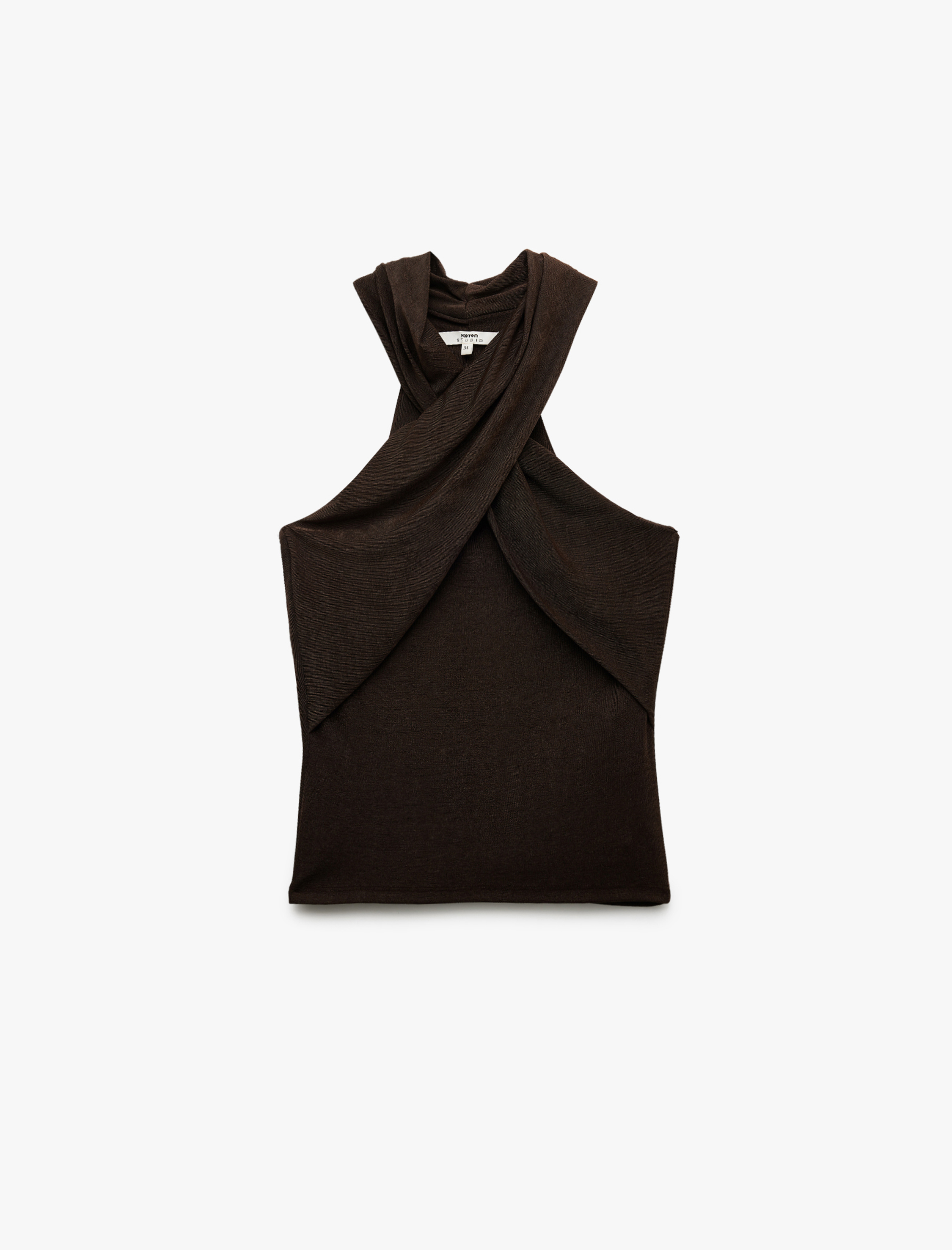   Kolsuz Kat Detaylı Çapraz Askılı Halter Yaka Bluz