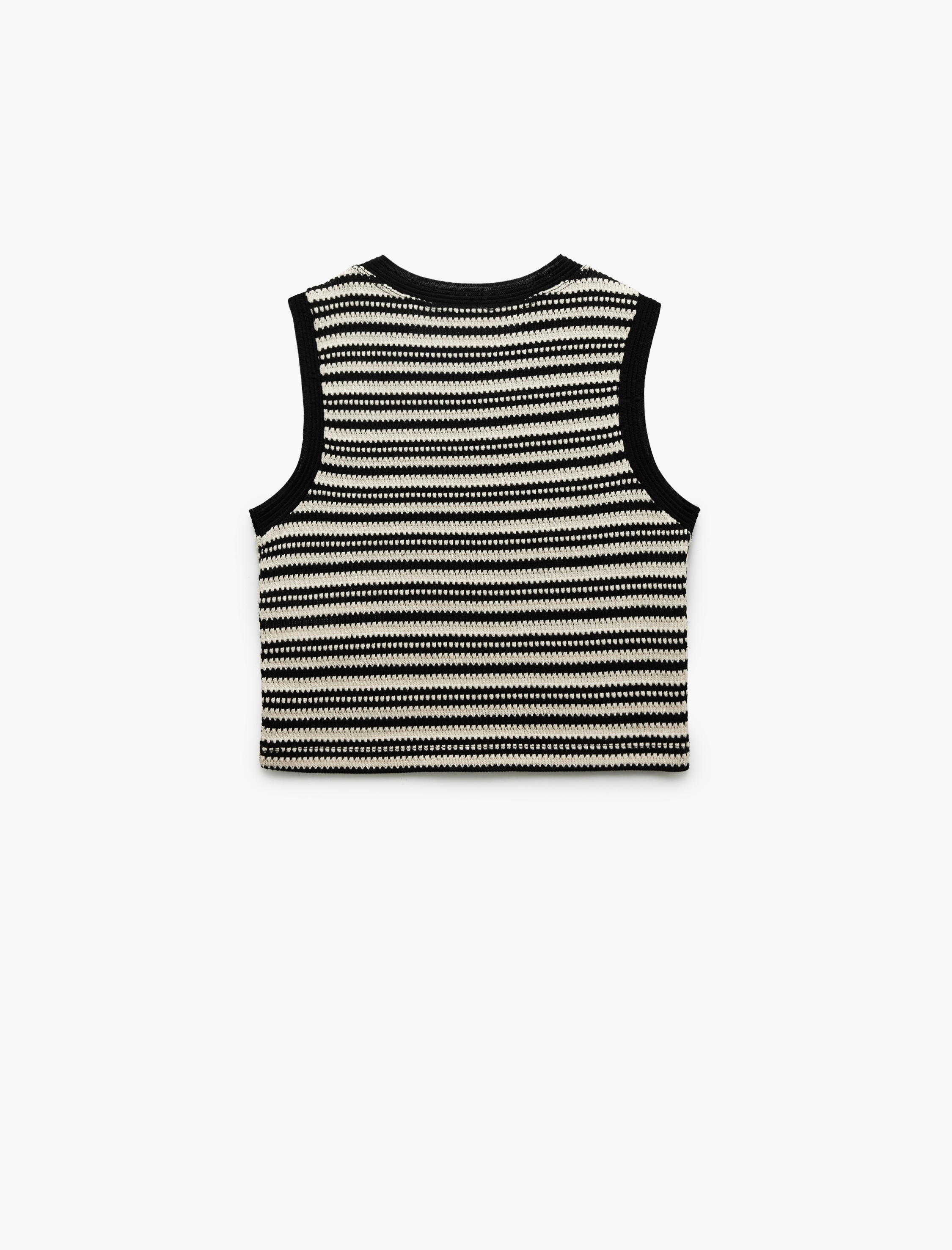   Renk Kontrastlı Bisiklet Yaka Kolsuz Kroşe Bluz