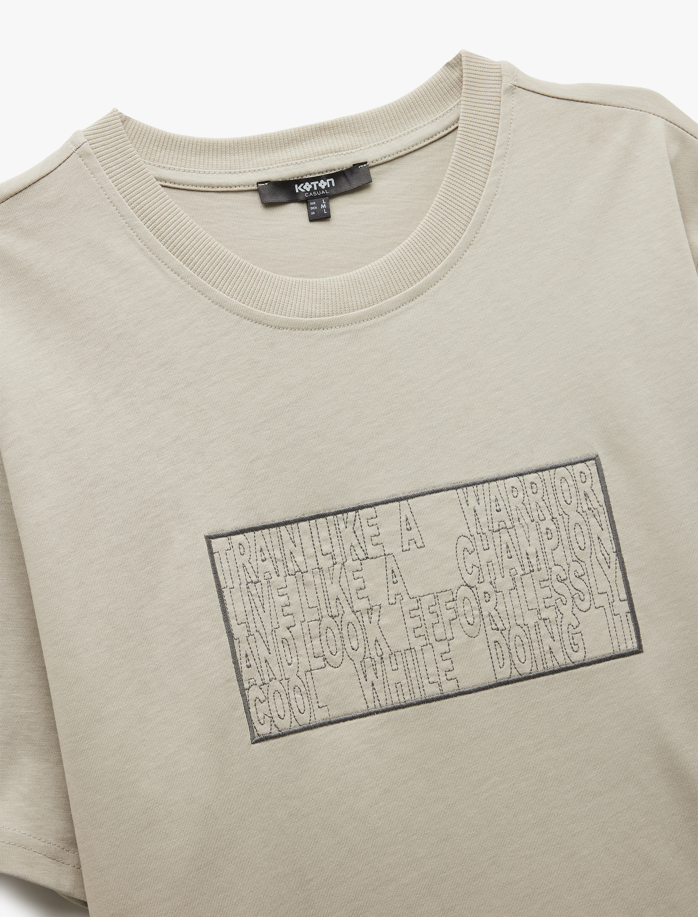   Nakış Detaylı Bisiklet Yaka Kısa Kollu Pamuklu Tişört