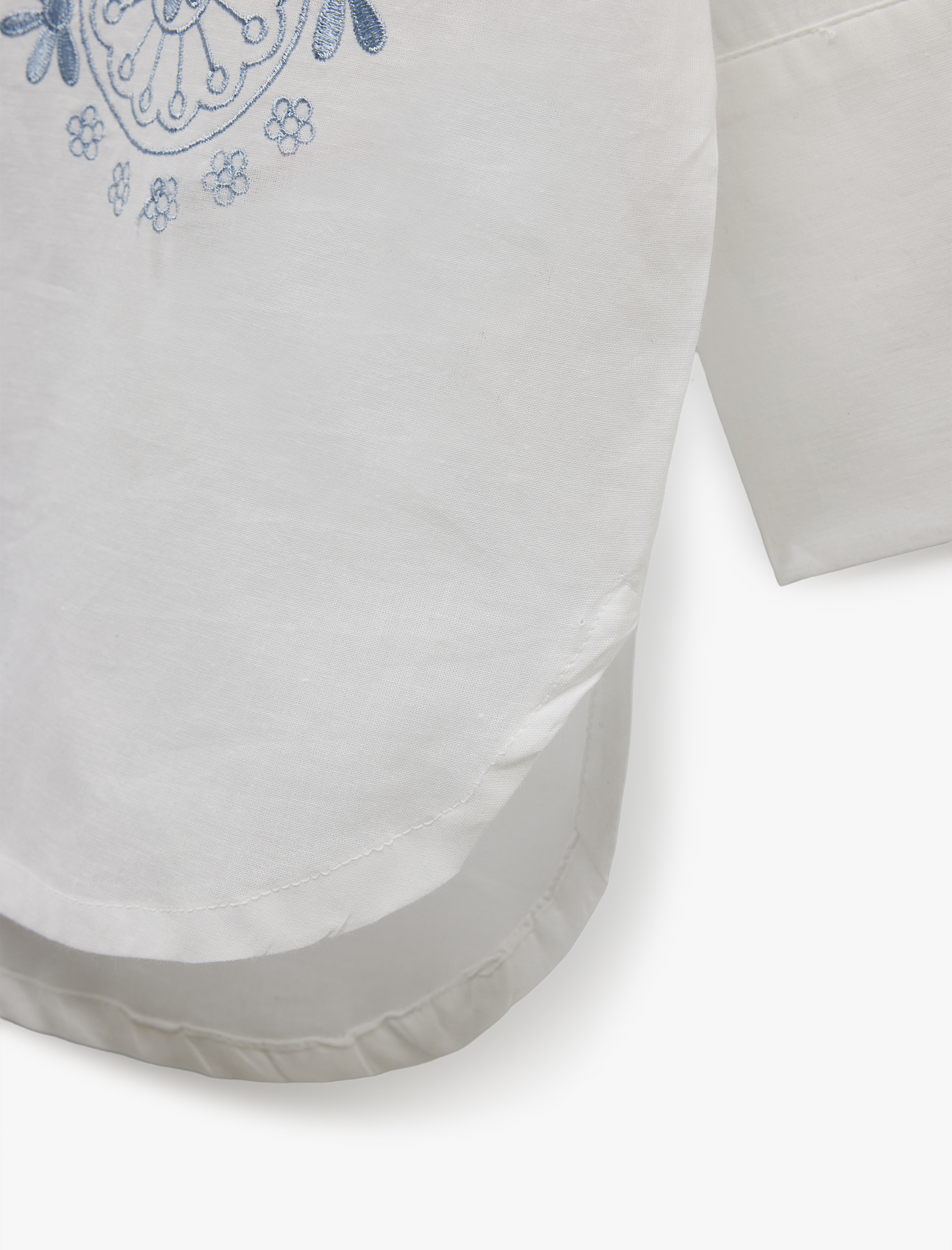   Rahat Kalıp 3/4 Kol Klasik Yaka İşlemeli Etnik Desenli Gömlek