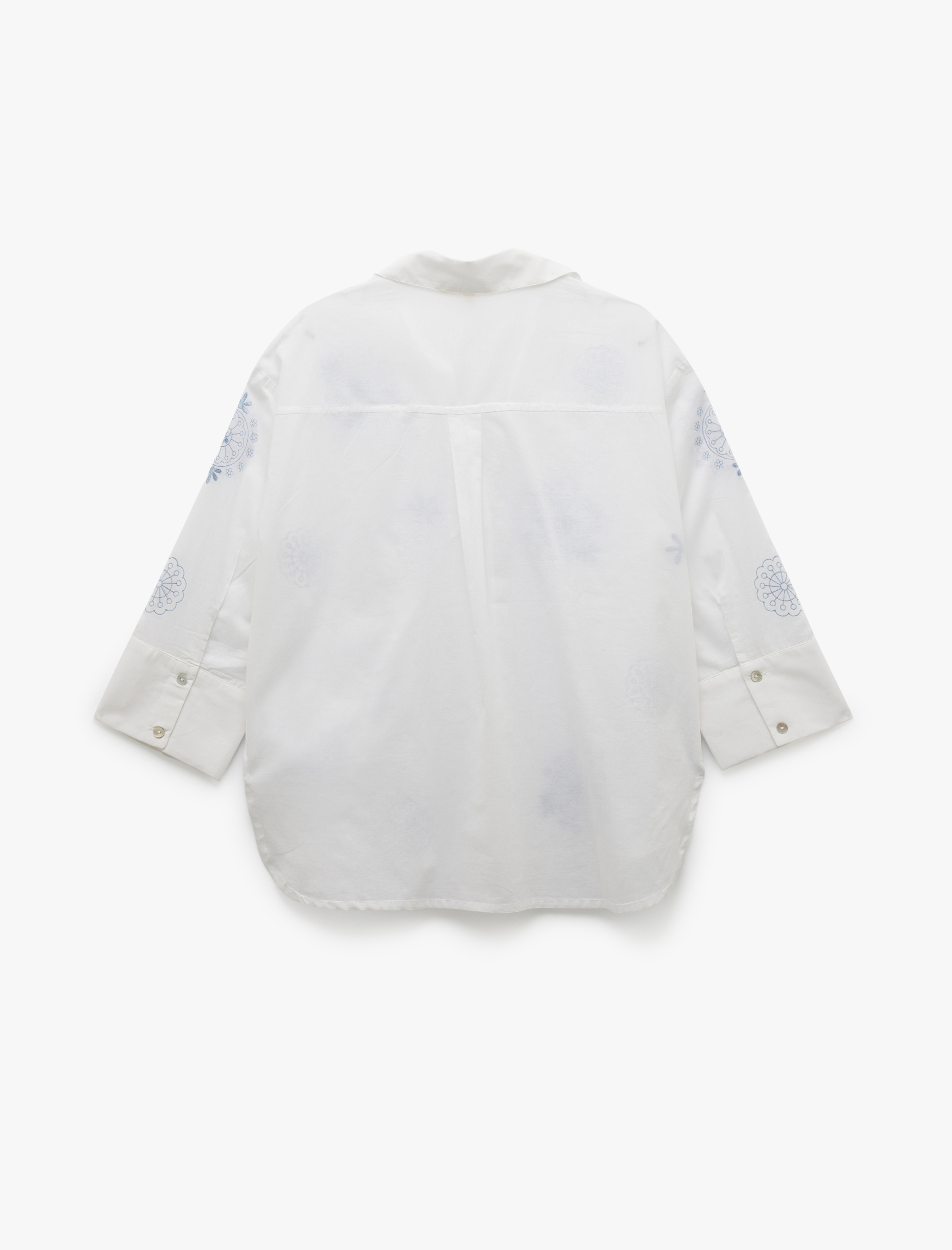   Rahat Kalıp 3/4 Kol Klasik Yaka İşlemeli Etnik Desenli Gömlek