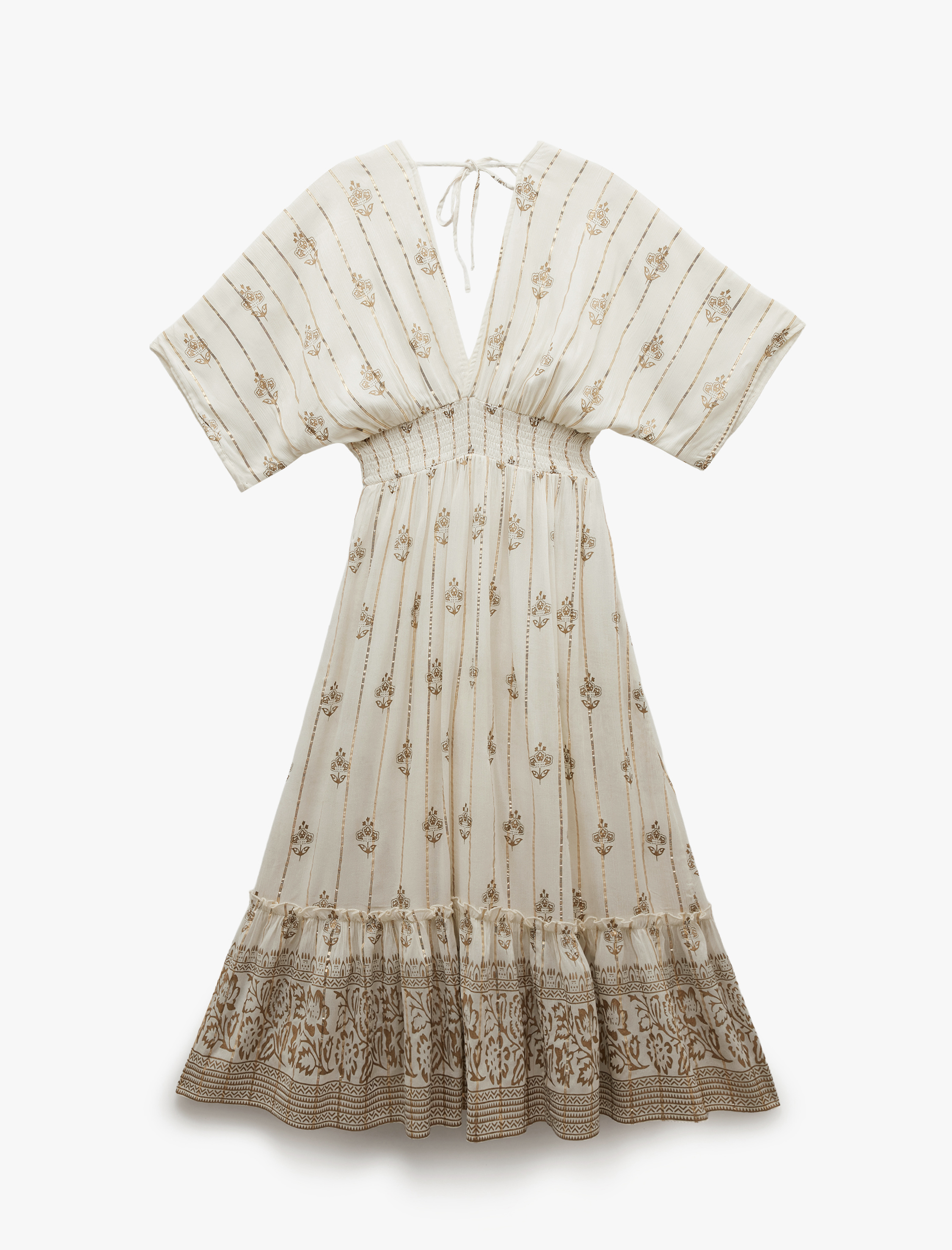   Bol Kalıp Kısa Yarasa Kol Parıltılı Etnik Desenli Uzun Kruvaze Elbise