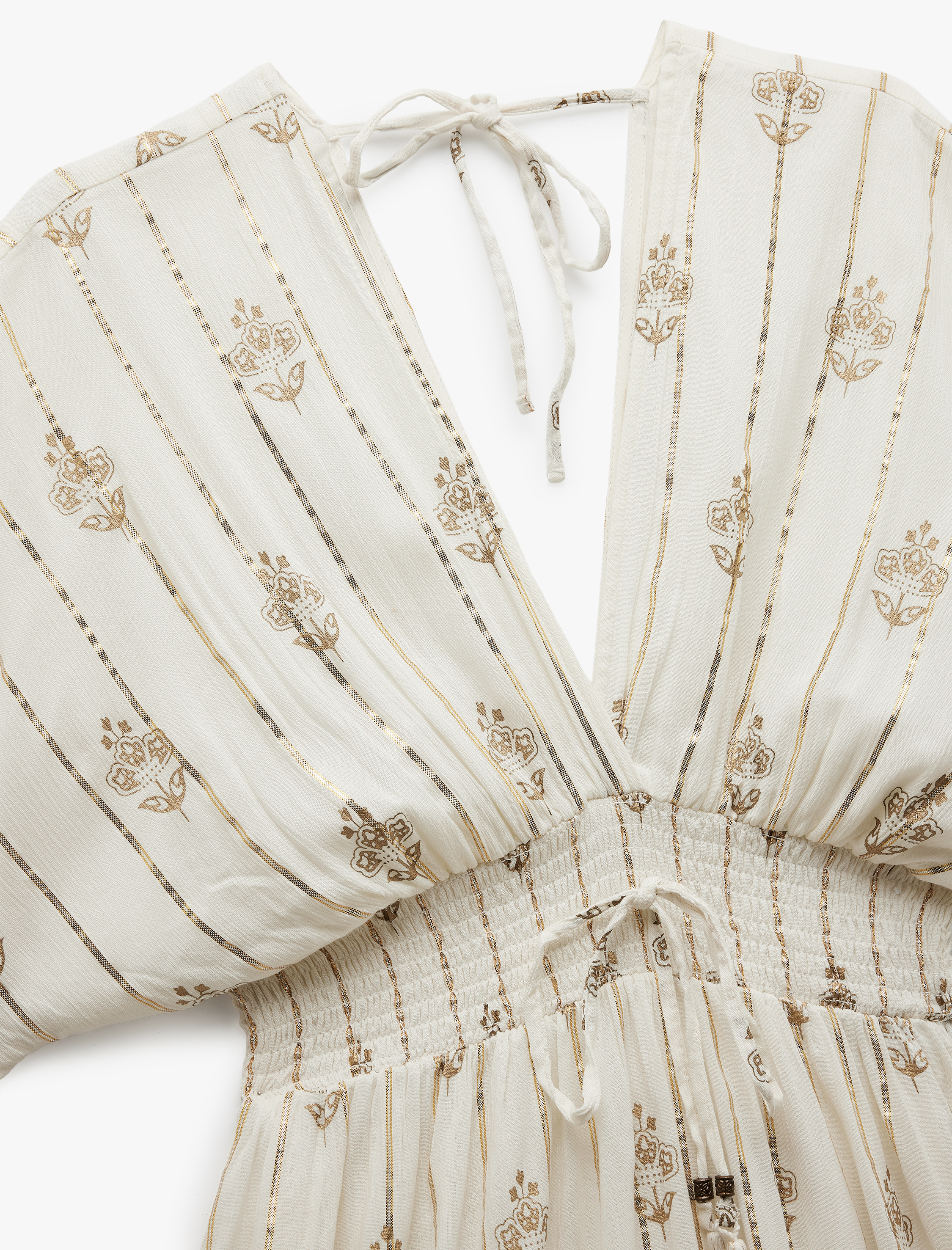   Bol Kalıp Kısa Yarasa Kol Parıltılı Etnik Desenli Uzun Kruvaze Elbise