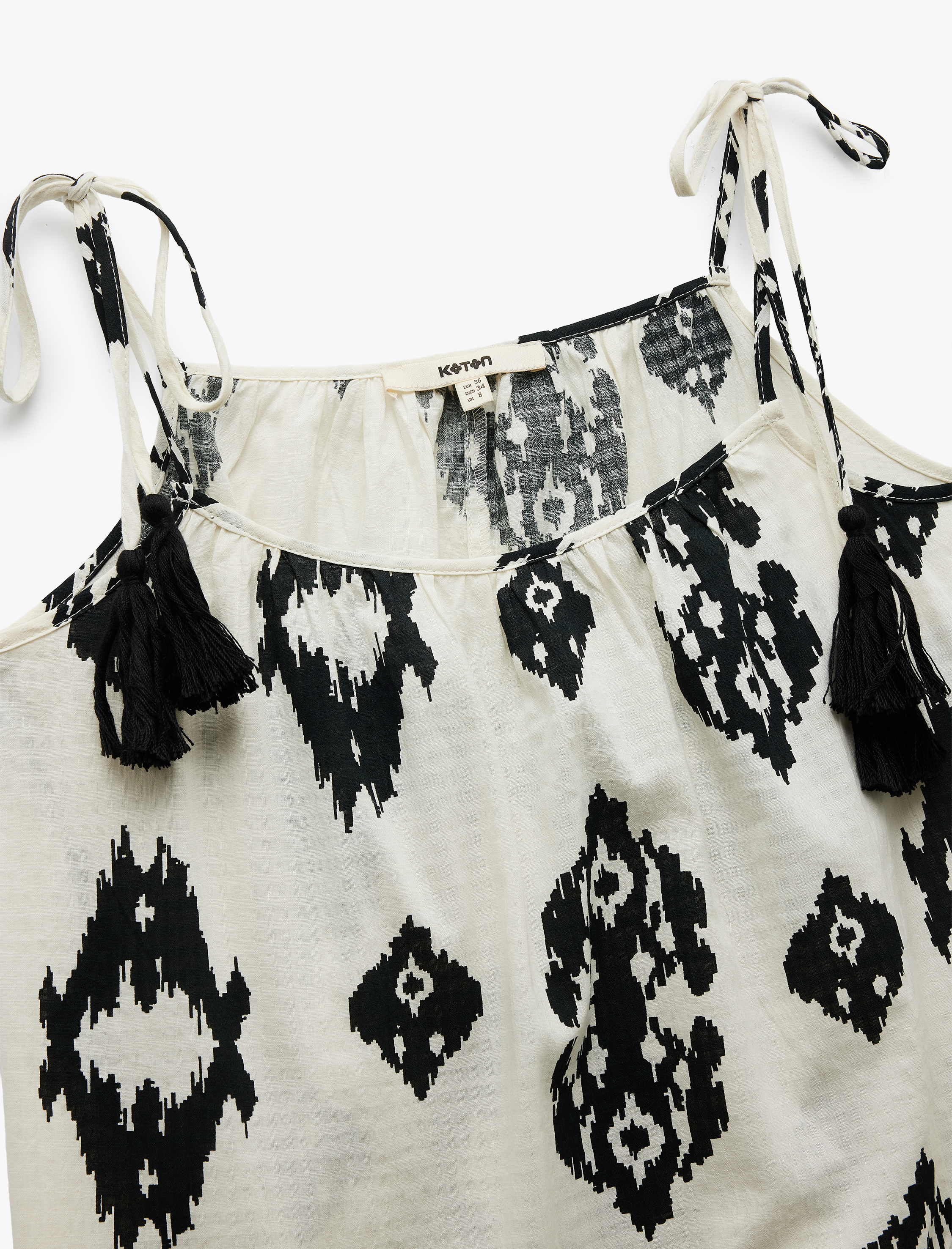   Pamuklu Etnik Desenli Uzun İnce Askılı Elbise