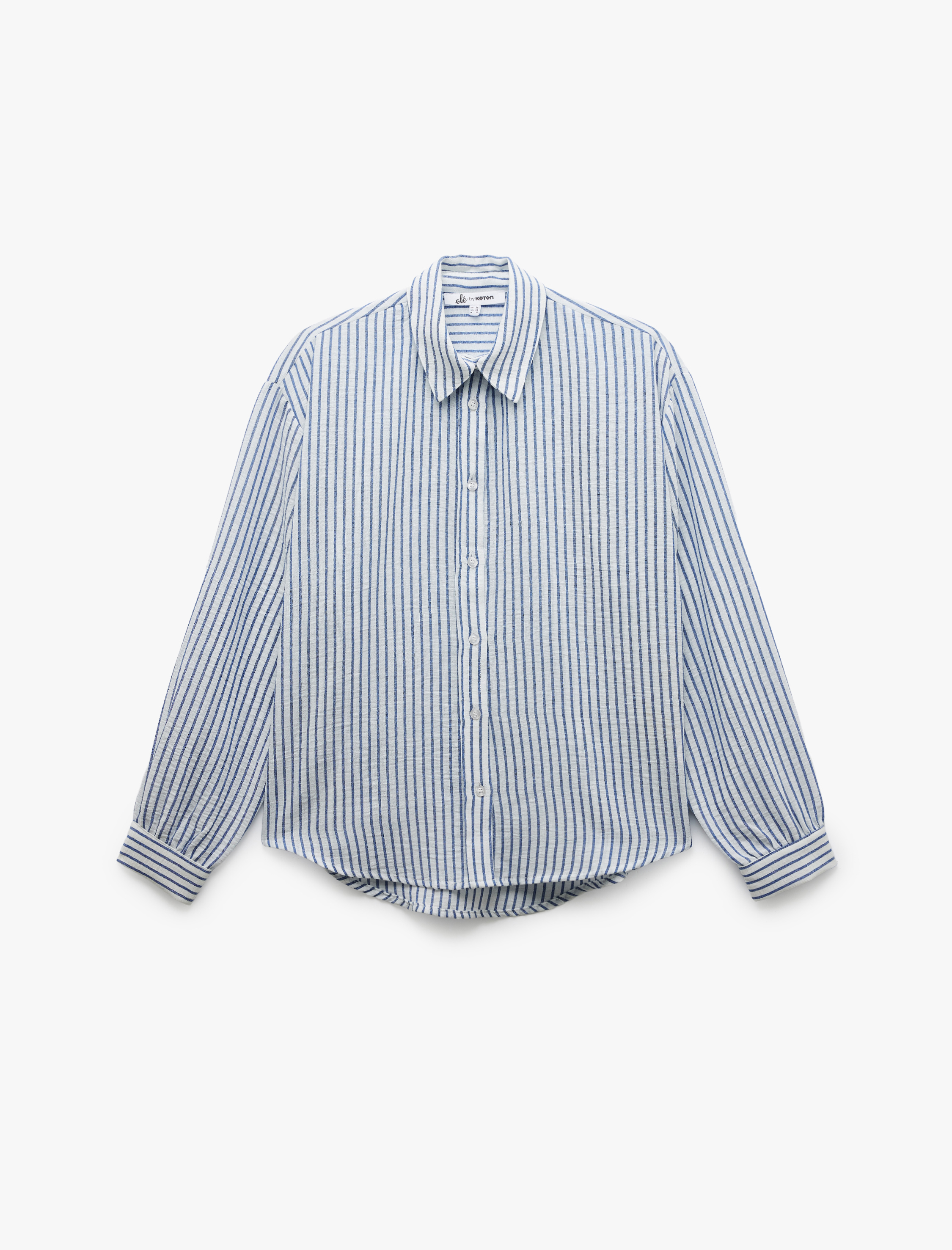   Uzun Kollu Klasik Yaka Düğmeli Çizgili Oversize Gömlek