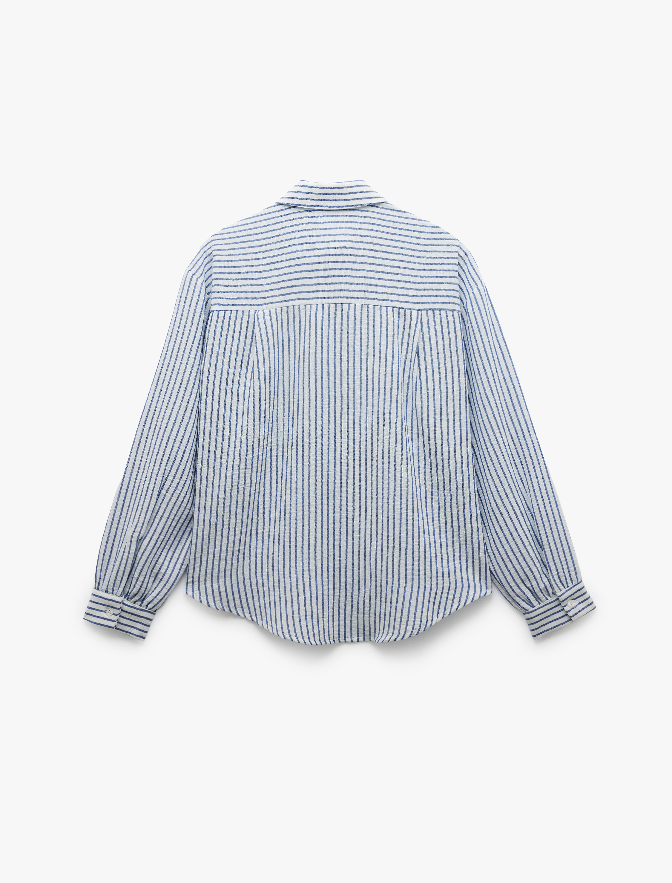   Uzun Kollu Klasik Yaka Düğmeli Çizgili Oversize Gömlek