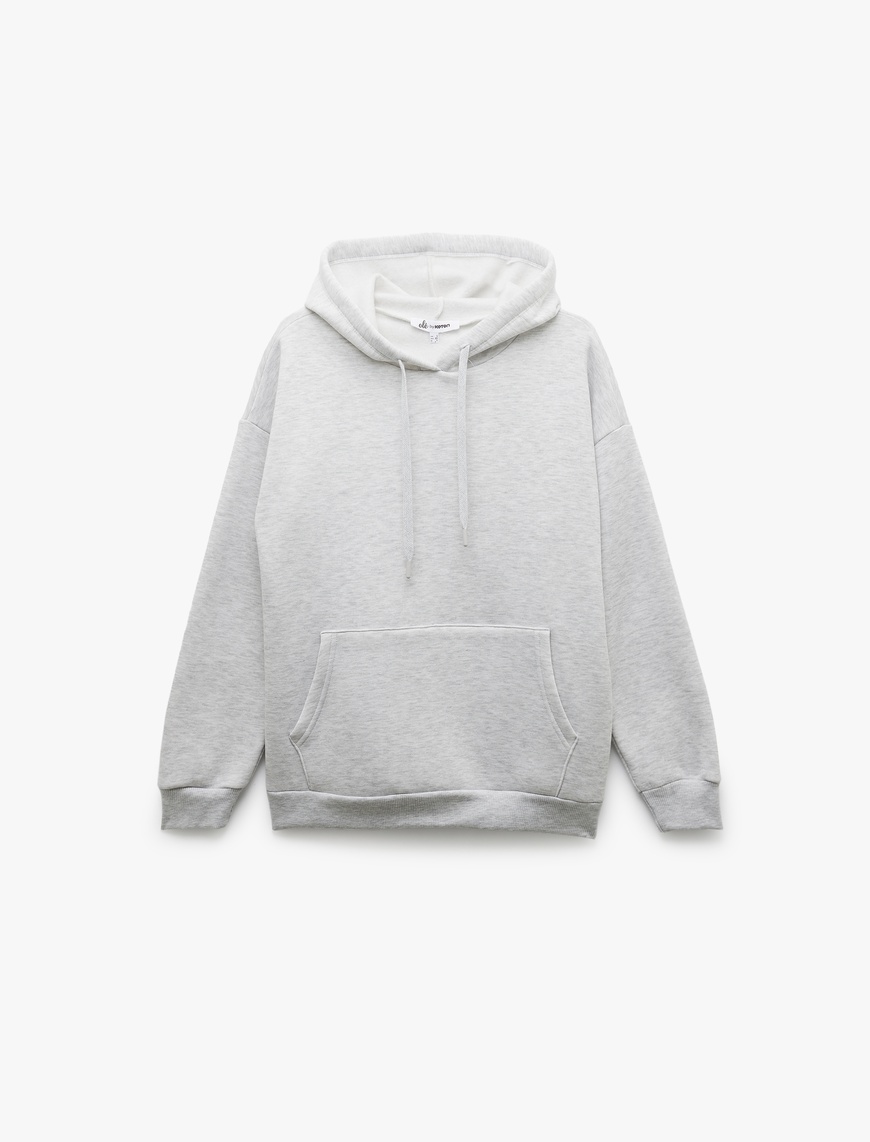   Üç İplik Şardonlu Kanguru Cepli Basic Kapüşonlu Sweatshirt