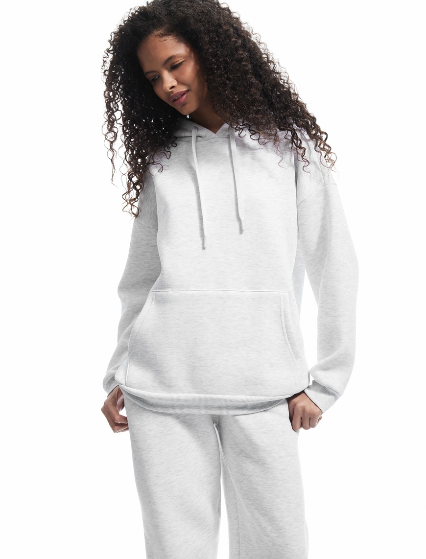   Üç İplik Şardonlu Kanguru Cepli Basic Kapüşonlu Sweatshirt