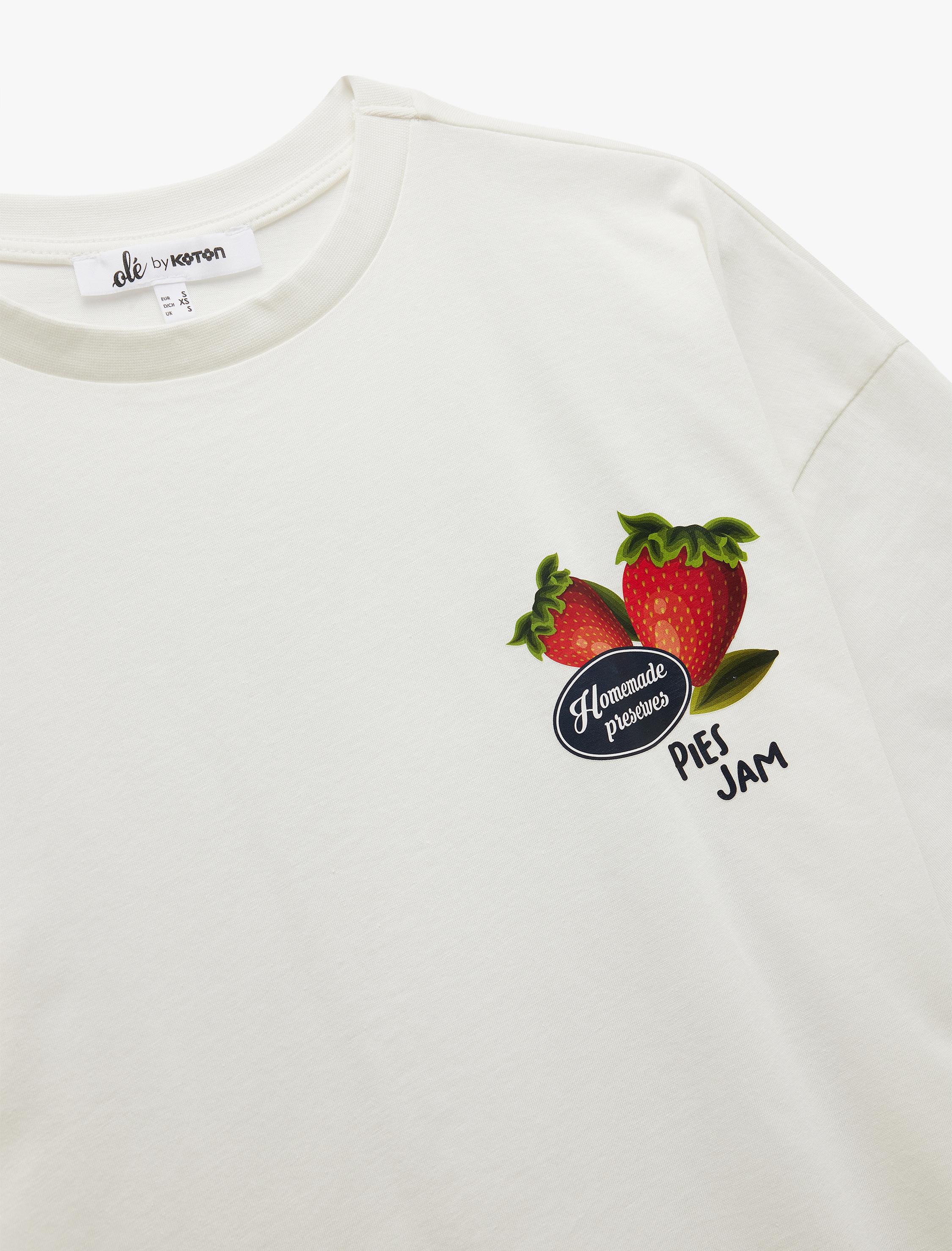   Kısa Kollu Bisiklet Yaka Pamuklu Arkası Çilek Baskılı Oversize Tişört