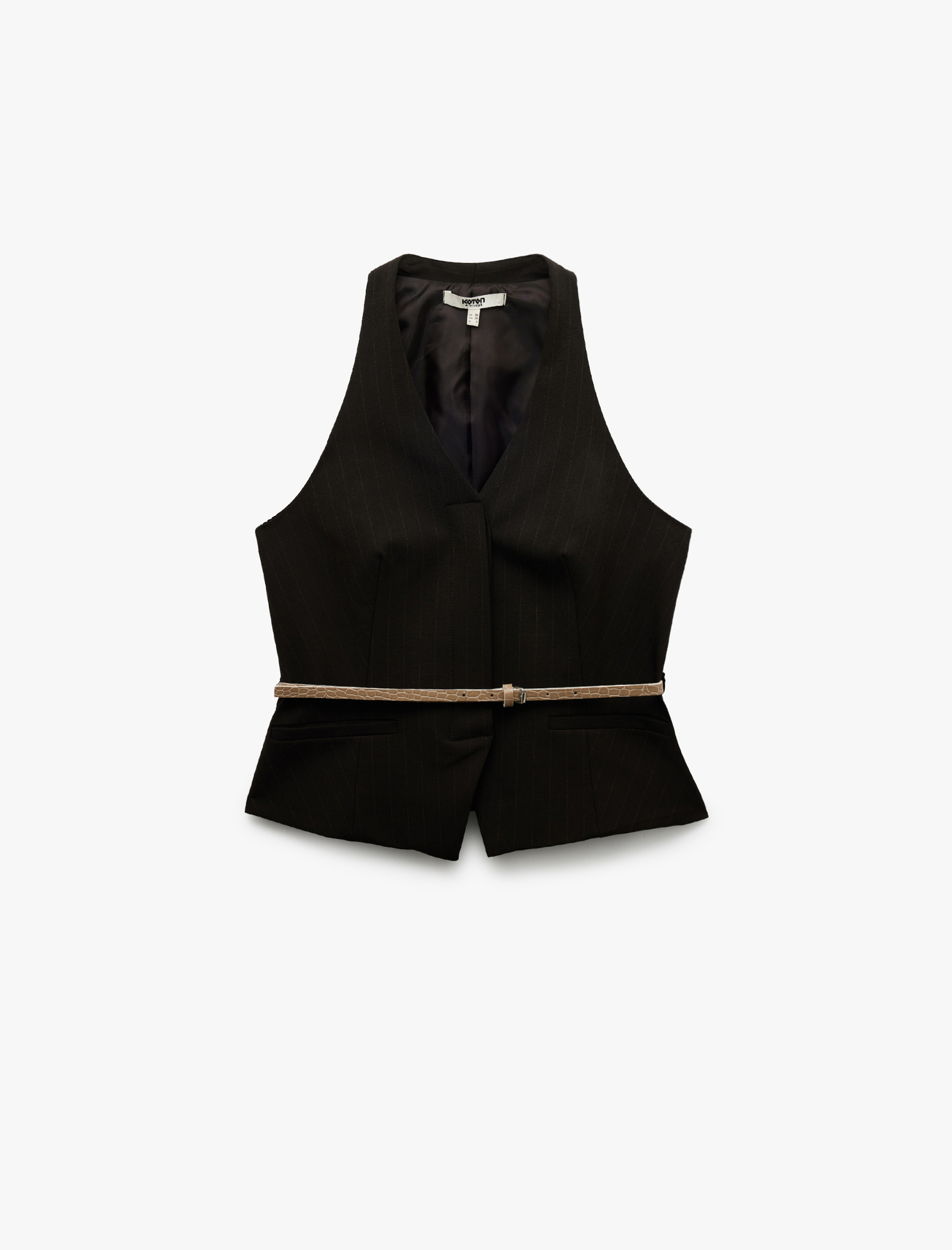   Kolsuz Kemer Detaylı Halter Yaka Yelek