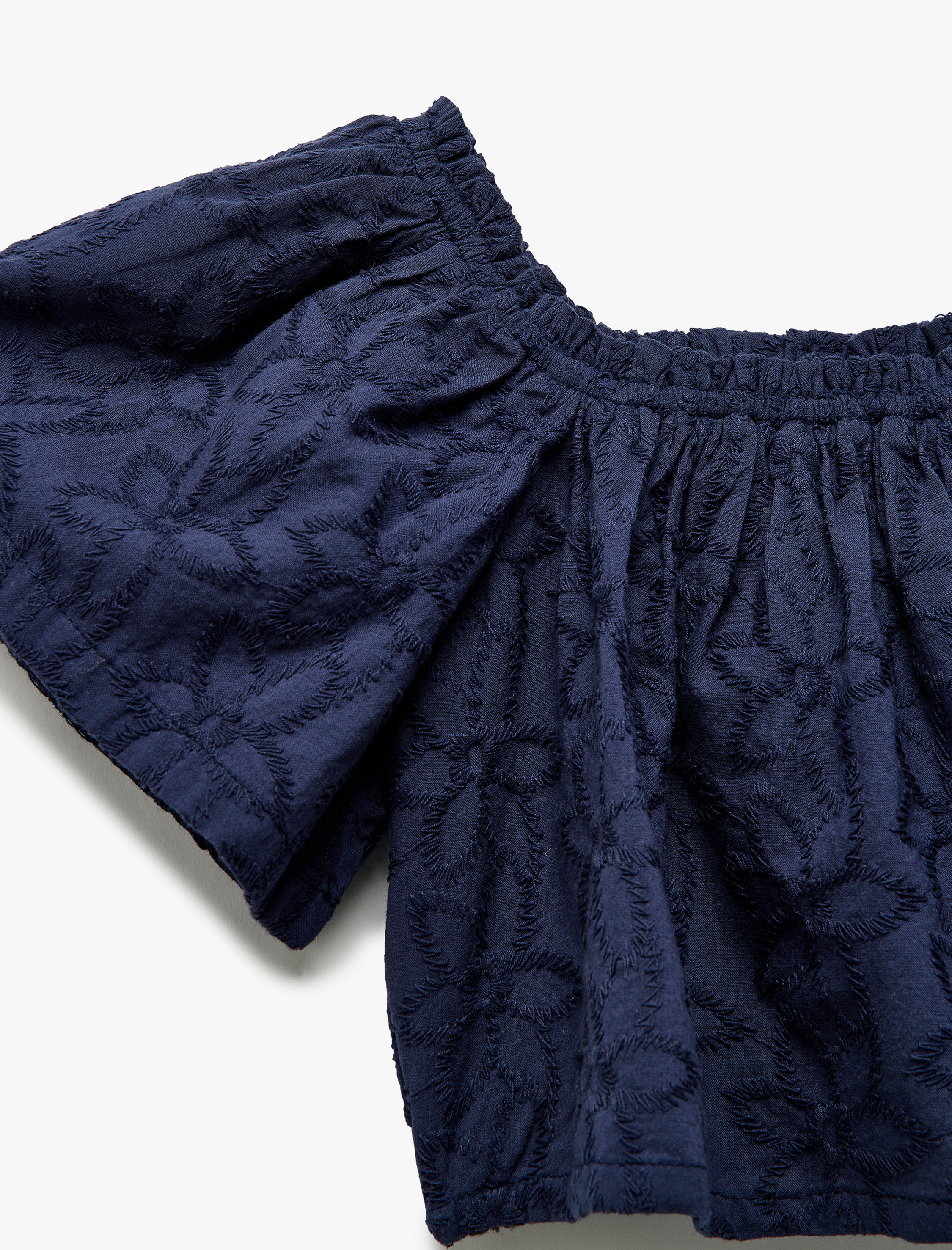  Kız Çocuk Pamuklu Brodeli Fistolu Kısa Kollu Crop Bluz