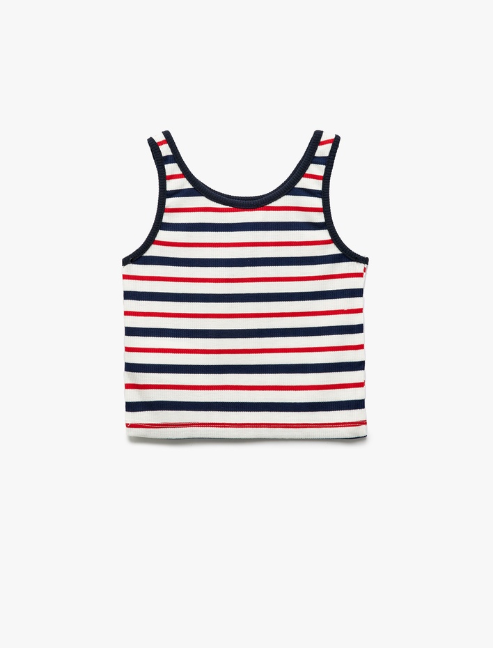 Kız Çocuk Çizgili Ribanalı Bisiklet Yaka Kalın Askılı Atlet