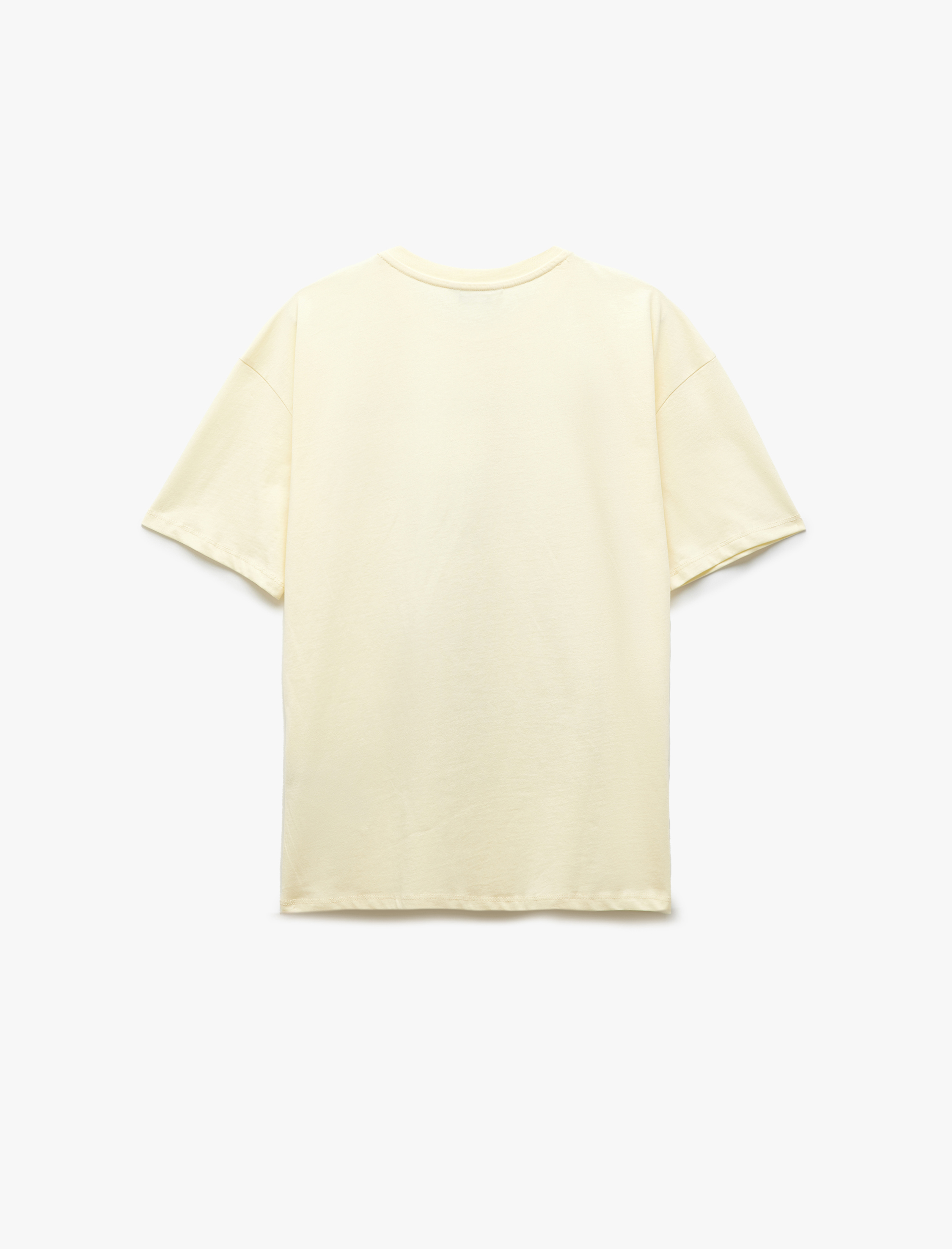   Kısa Kollu Bisiklet Yaka Pamuklu Kedi Baskılı Oversize Tişört