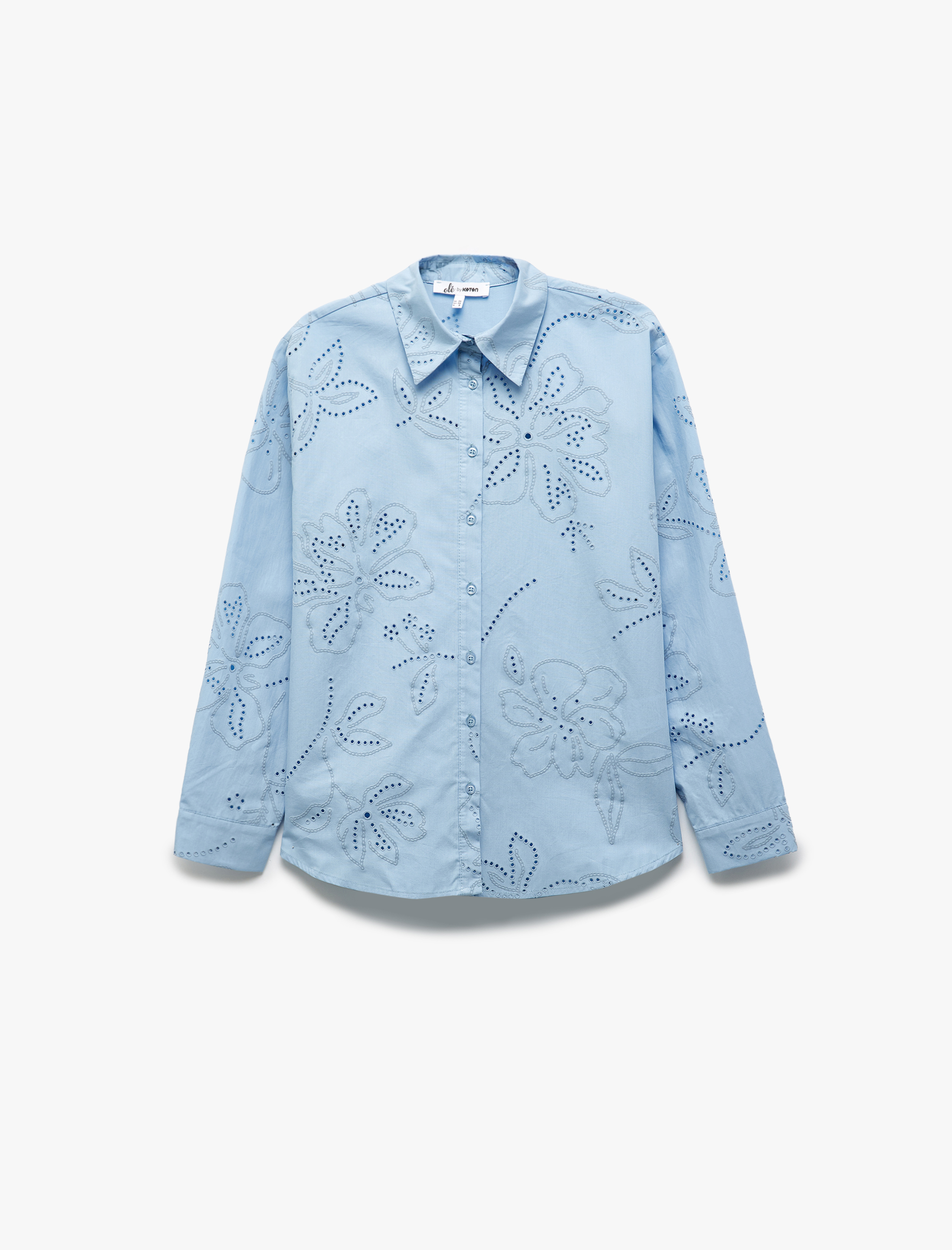   Oversize Klasik Yaka Uzun Kollu Pamuklu Brode Gömlek