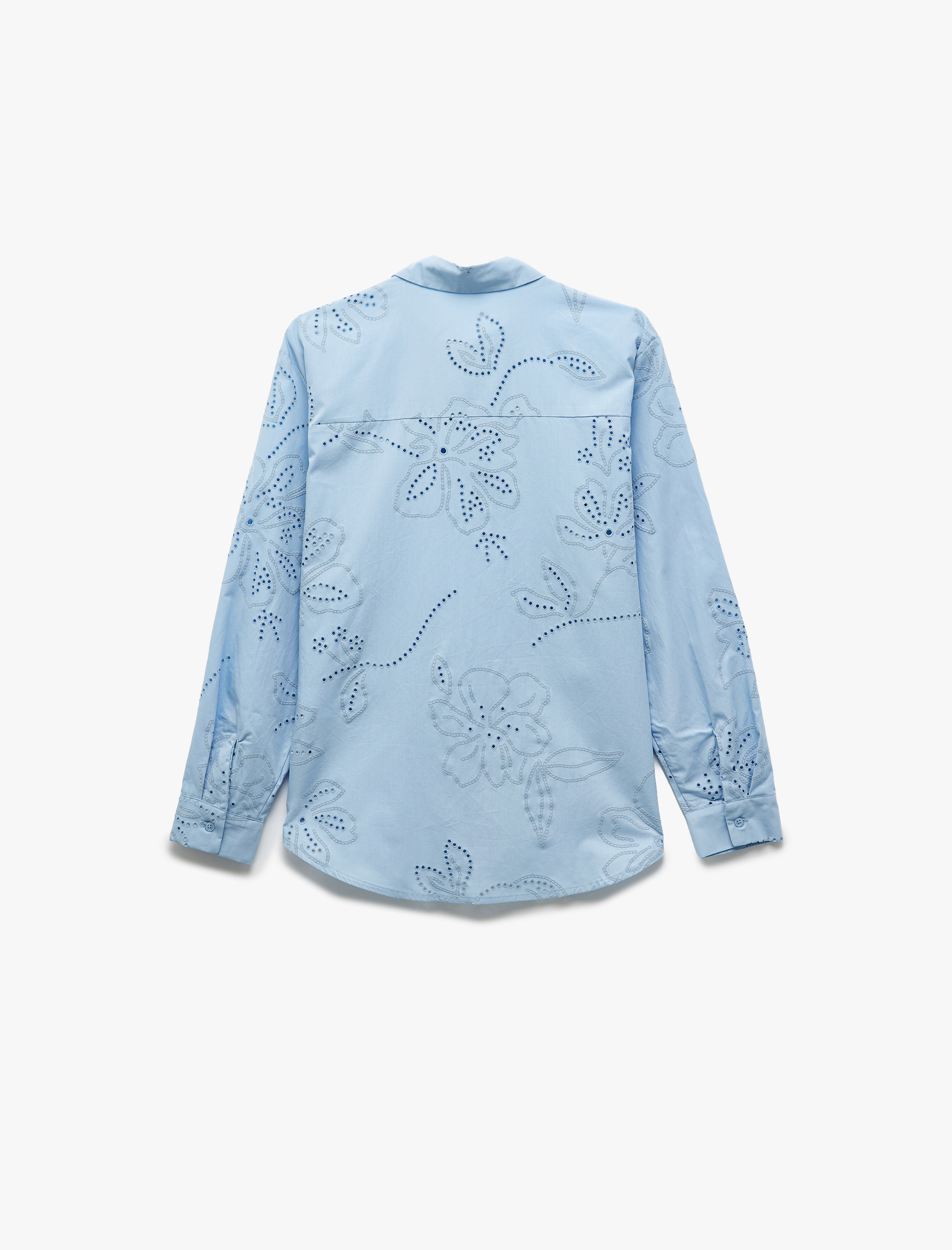   Oversize Klasik Yaka Uzun Kollu Pamuklu Brode Gömlek