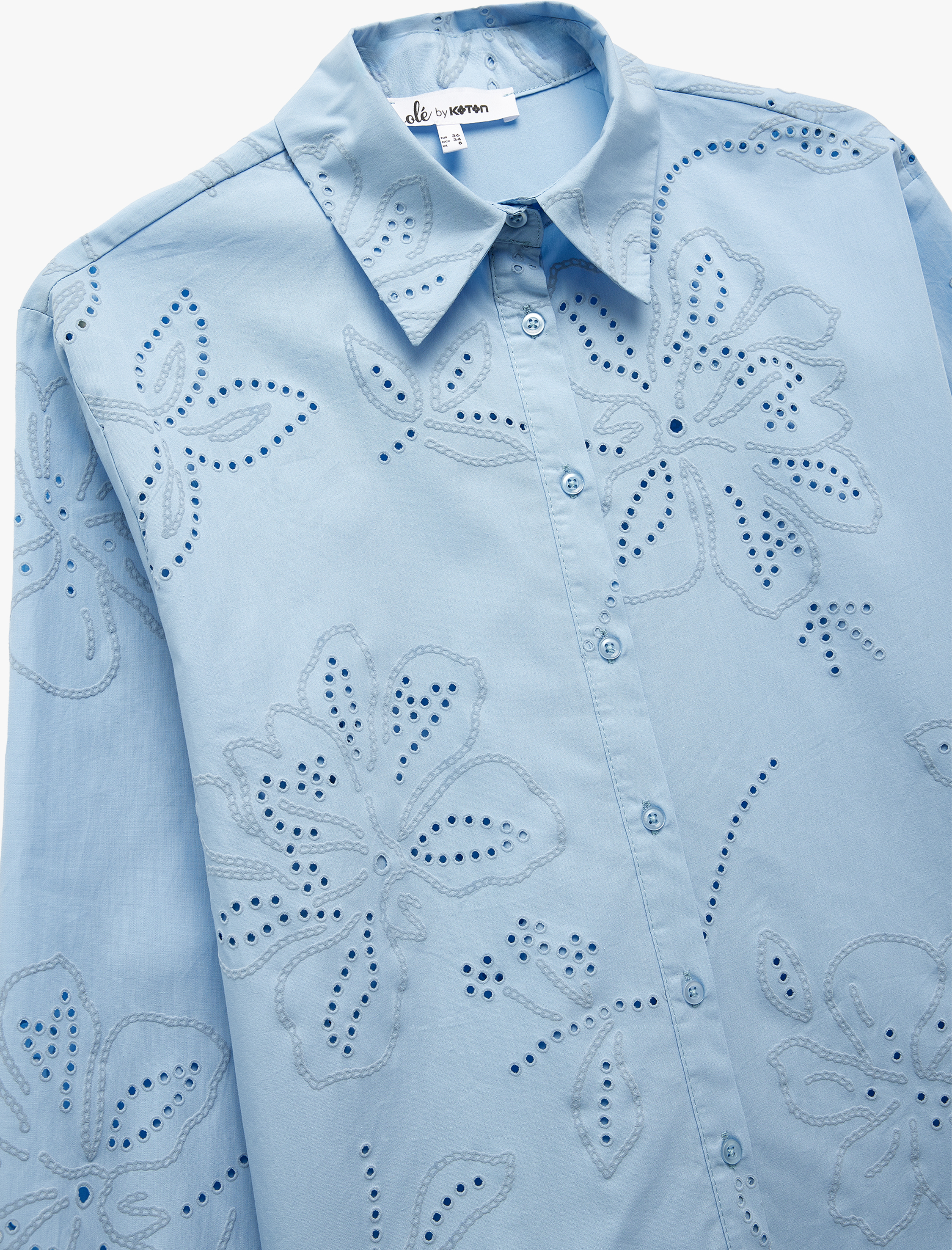   Oversize Klasik Yaka Uzun Kollu Pamuklu Brode Gömlek