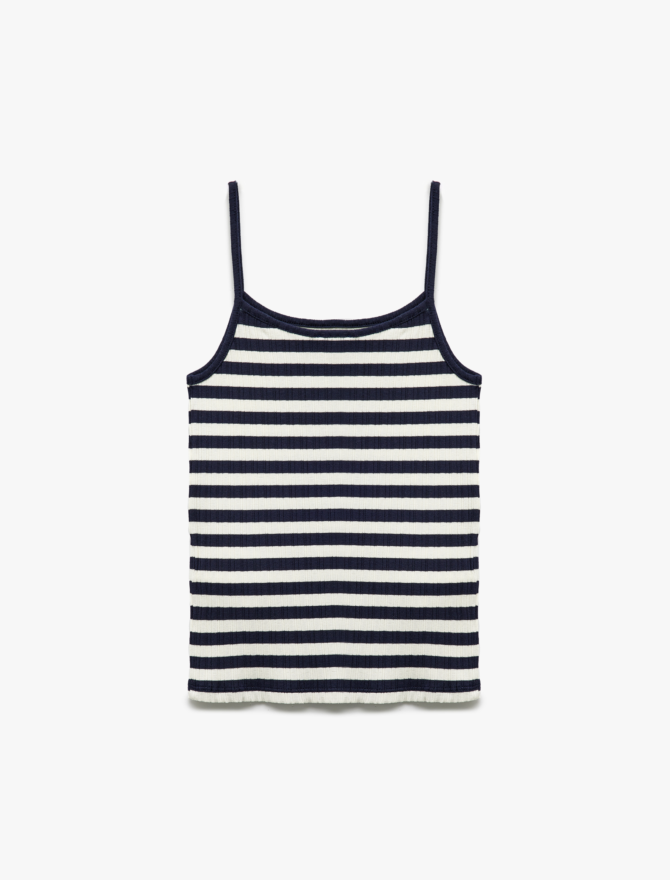  Kız Çocuk Ribanalı Çizgili Nakış Detaylı İnce Askılı Atlet