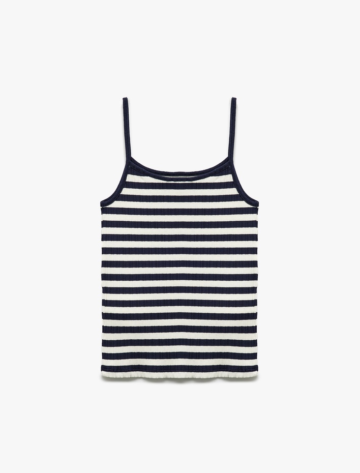 Kız Çocuk Ribanalı Çizgili Nakış Detaylı İnce Askılı Atlet