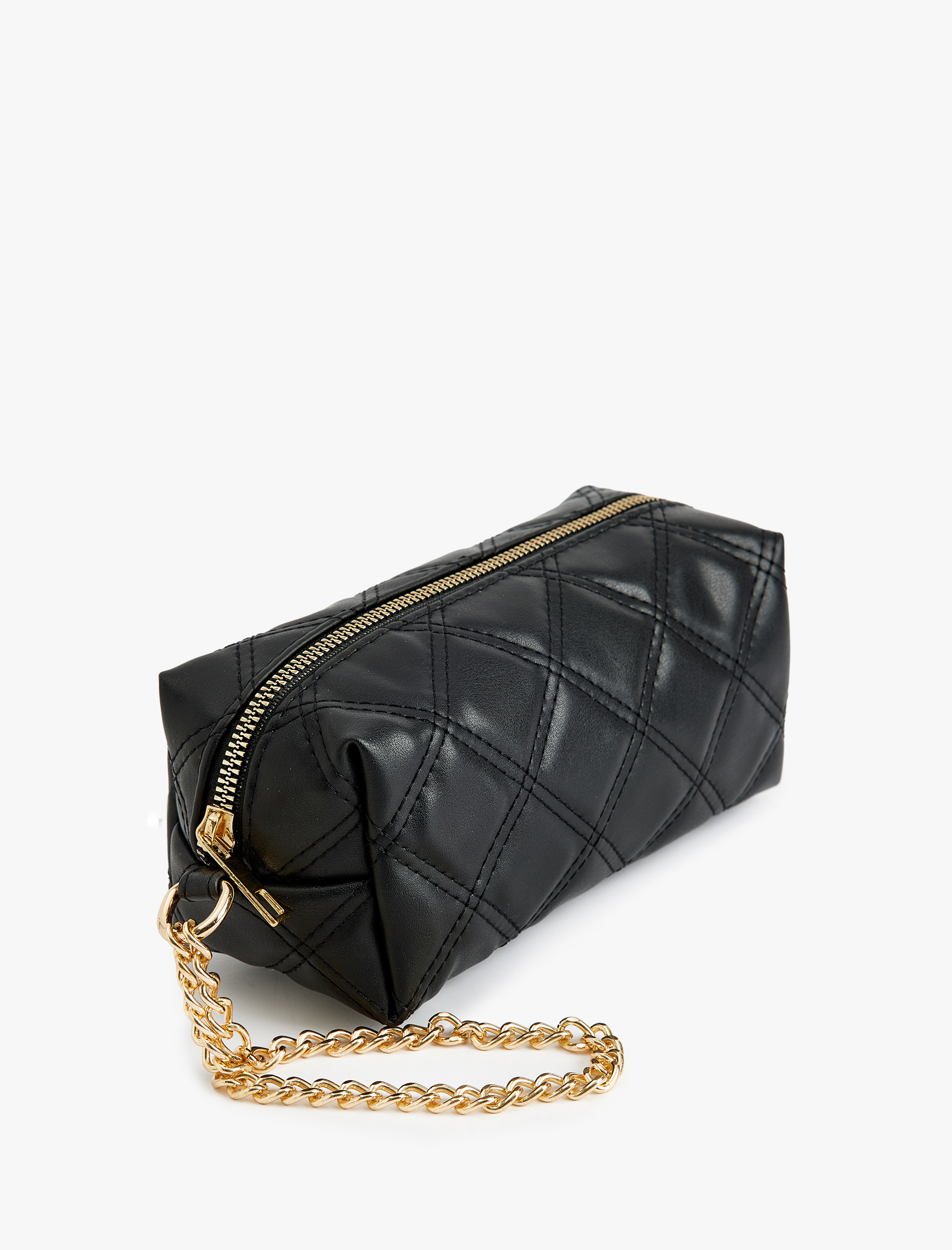  Kadın Kapitone Zincir Detaylı Fermuarlı Makyaj Çantası