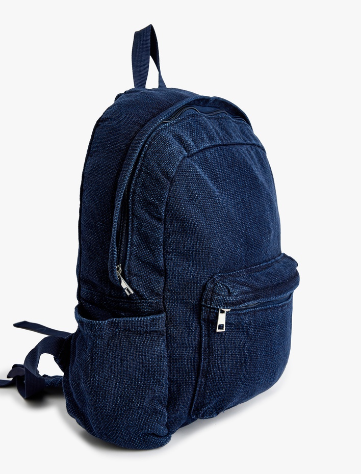 Kadın Fermuarlı Yan Cep Detaylı Denim Sırt Çantası