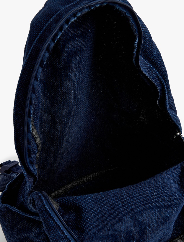 Fermuarlı Yan Cep Detaylı Denim Sırt Çantası_3