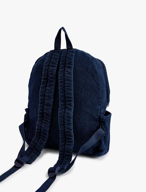 Fermuarlı Yan Cep Detaylı Denim Sırt Çantası_2
