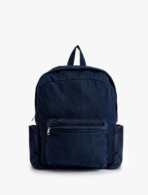 Fermuarlı Yan Cep Detaylı Denim Sırt Çantası