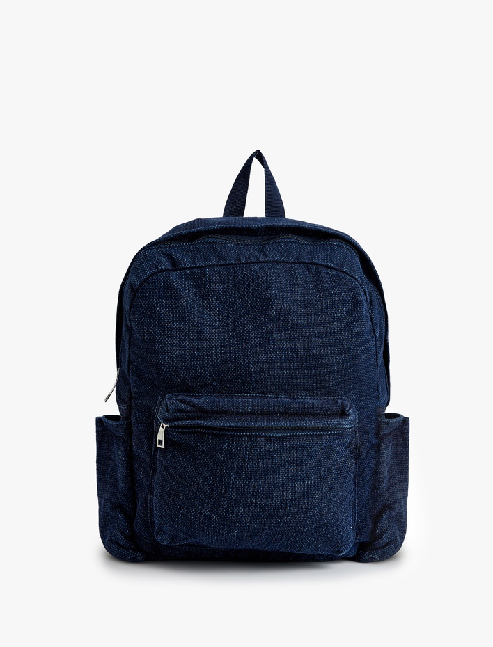 Kadın Fermuarlı Yan Cep Detaylı Denim Sırt Çantası