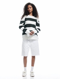 Üç İplik Şardonlu Çizgili Bisiklet Yaka Sweatshirt
