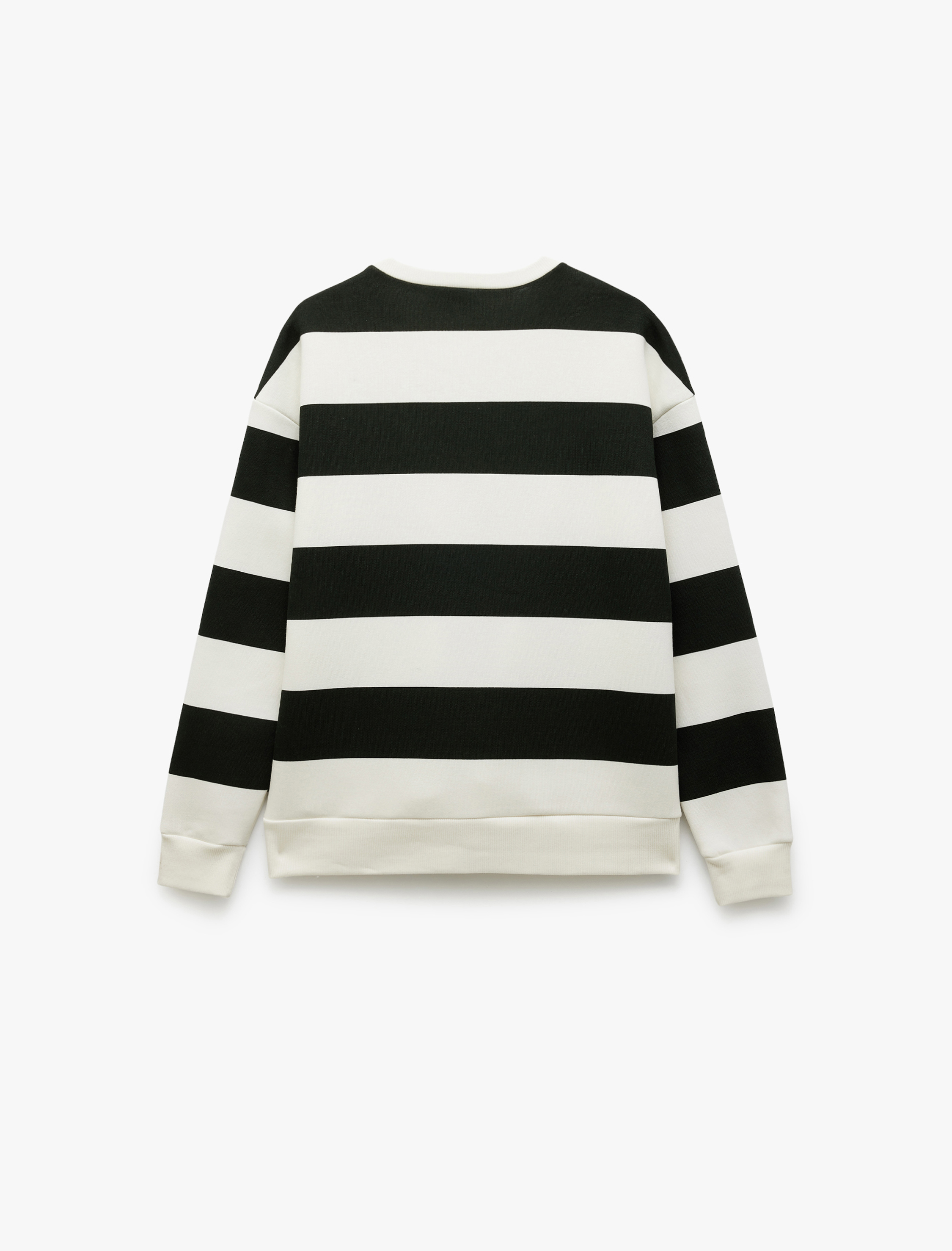   Üç İplik Şardonlu Çizgili Bisiklet Yaka Sweatshirt