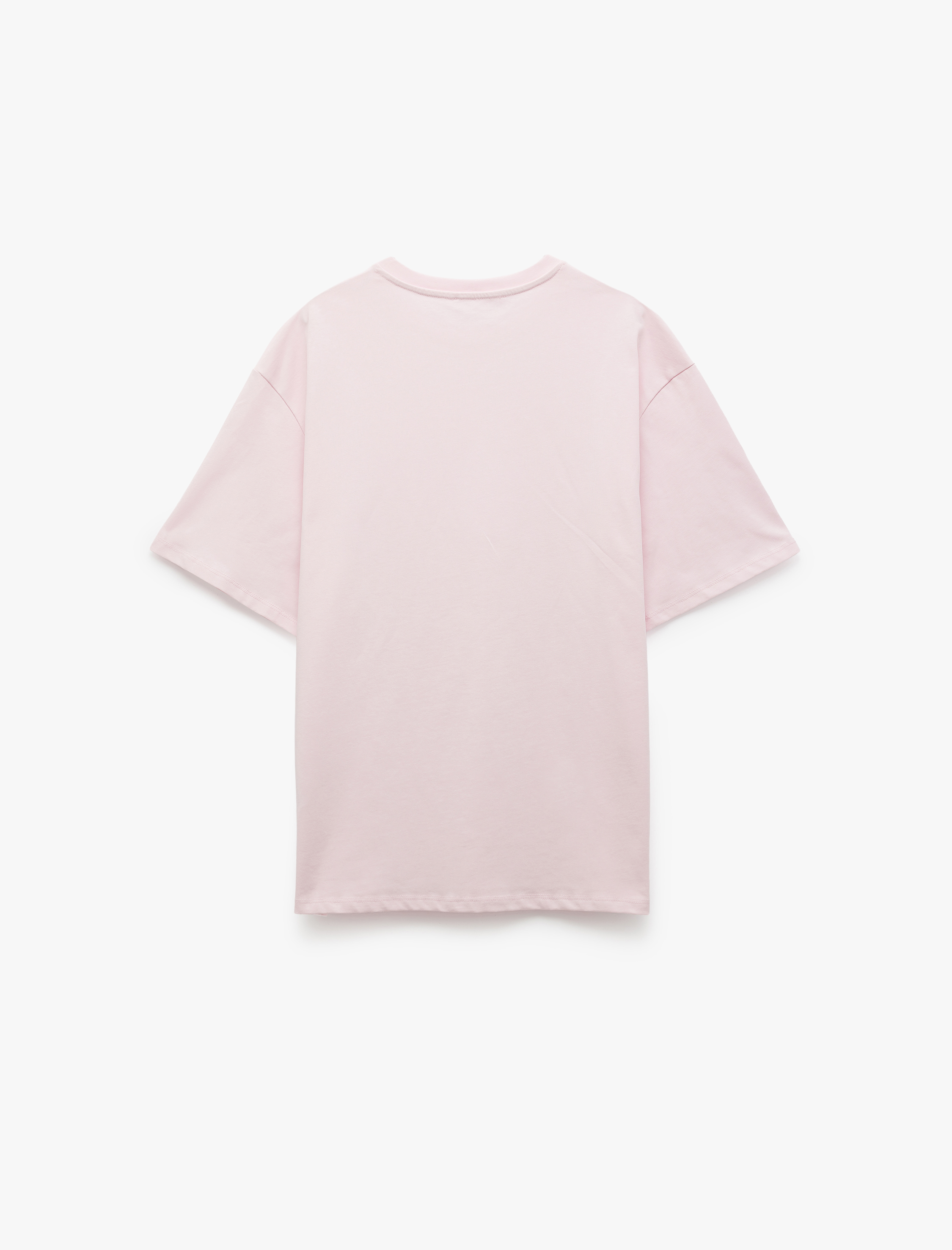   Kısa Kollu Bisiklet Yaka Pamuklu Basic Oversize Tişört