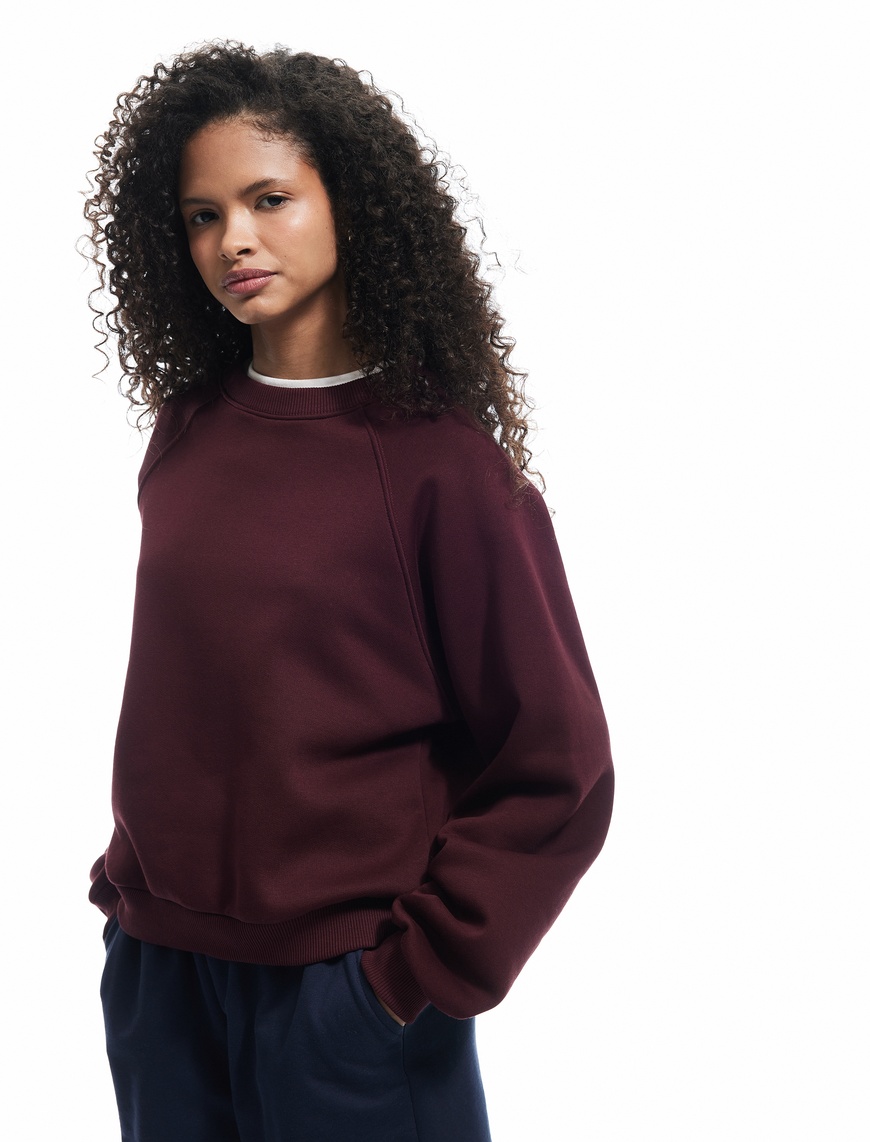   Üç İplik Şardonlu Dikiş Detaylı Bisiklet Yaka Oversize Sweatshirt