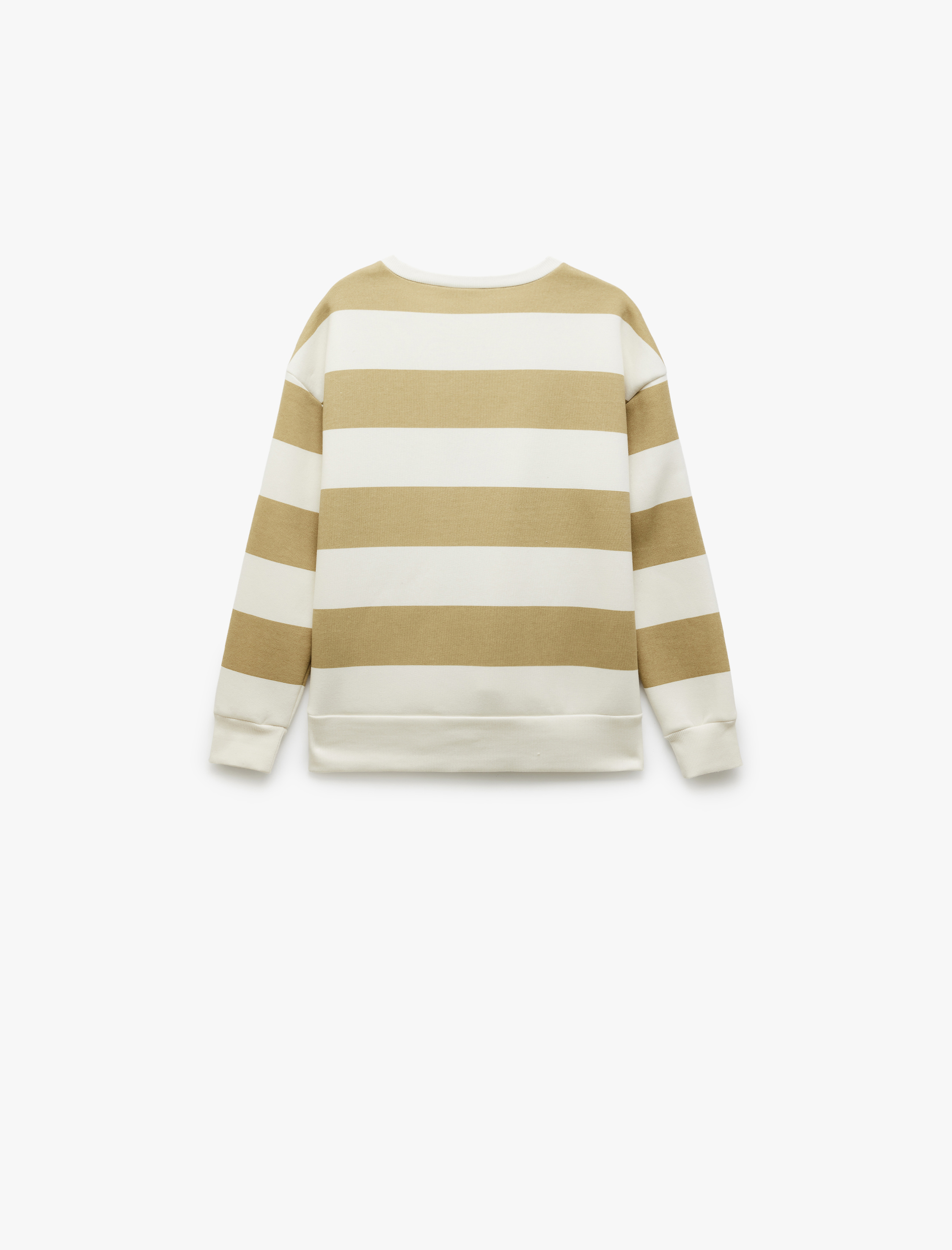   Üç İplik Şardonlu Çizgili Bisiklet Yaka Oversize Sweatshirt