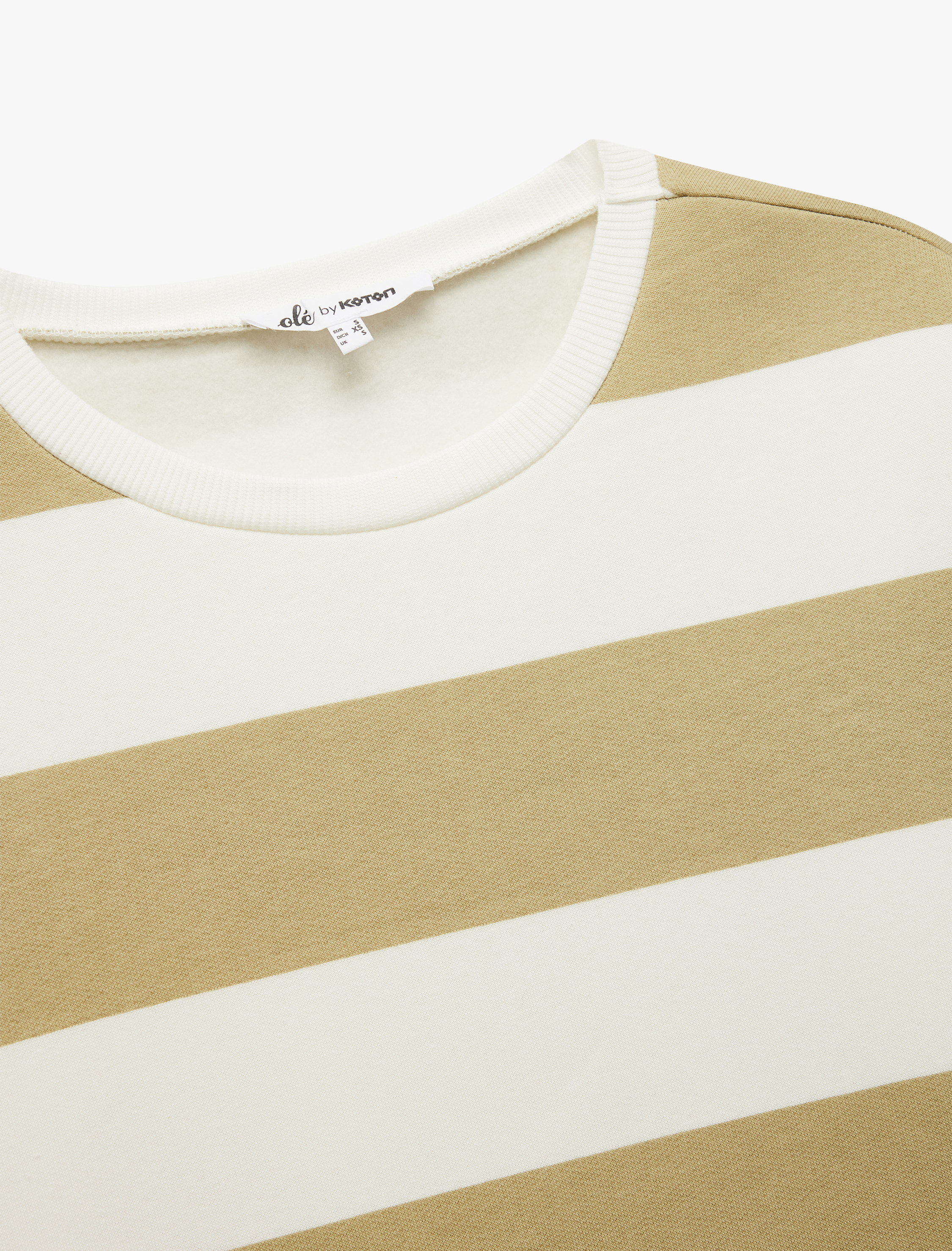   Üç İplik Şardonlu Çizgili Bisiklet Yaka Oversize Sweatshirt