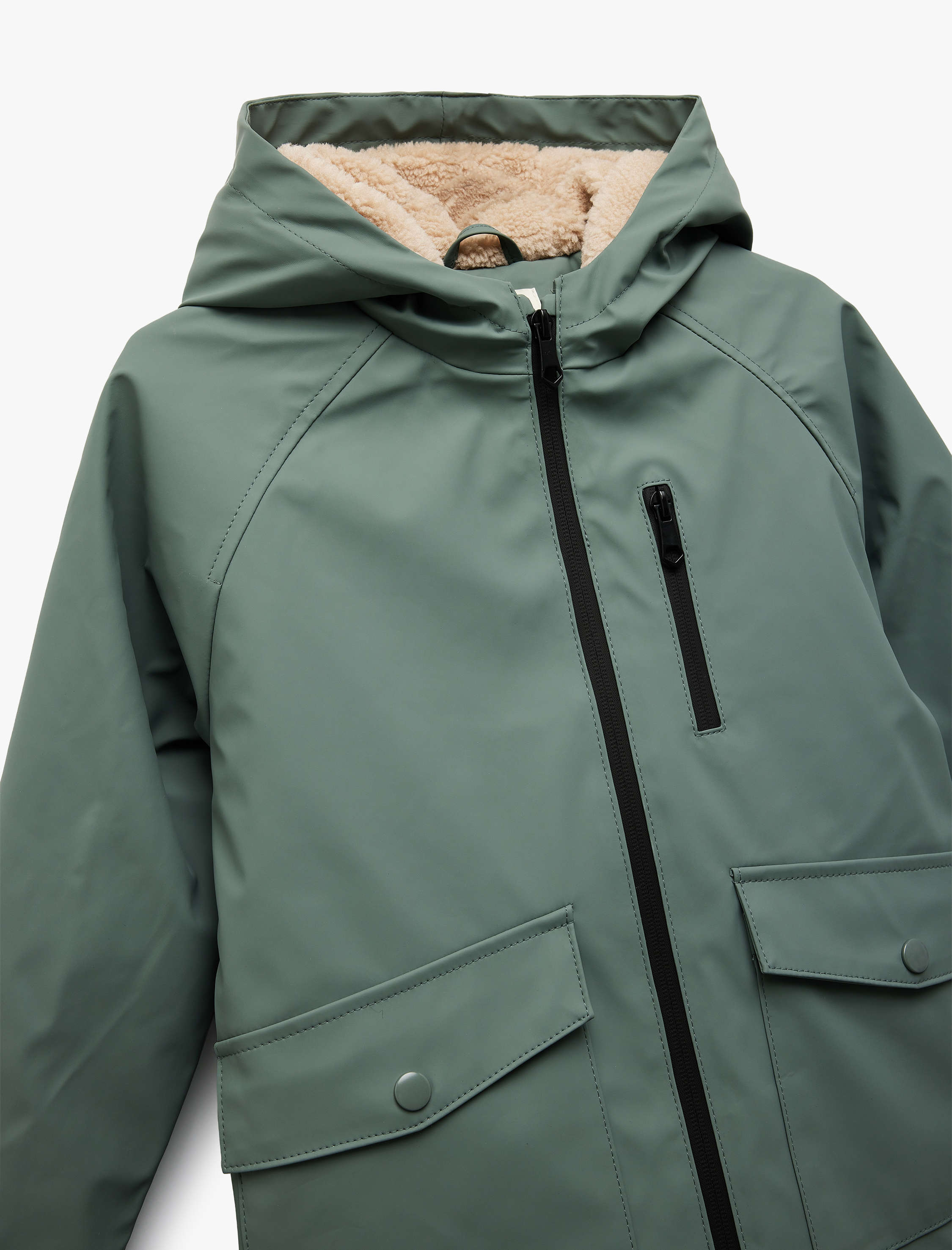  Erkek Çocuk Kapüşonlu Fermuarlı Cep Detaylı Su Geçirmez Mont