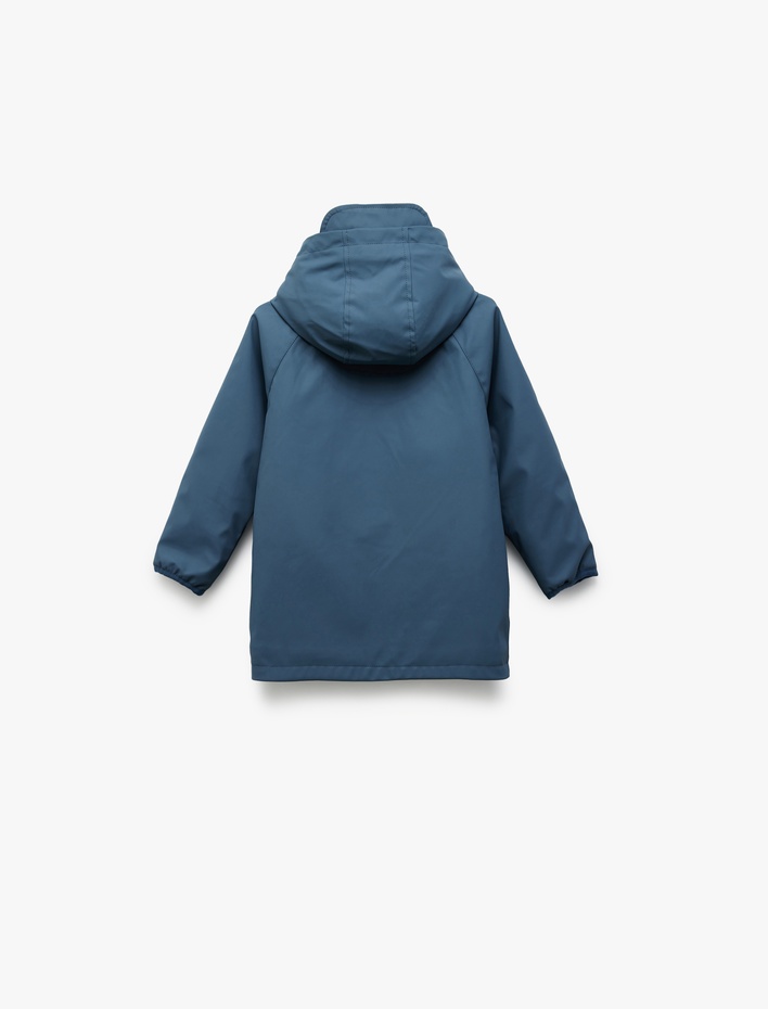 Erkek Çocuk Fermuar Detaylı Cepli Kapüşonlu Yağmurluk