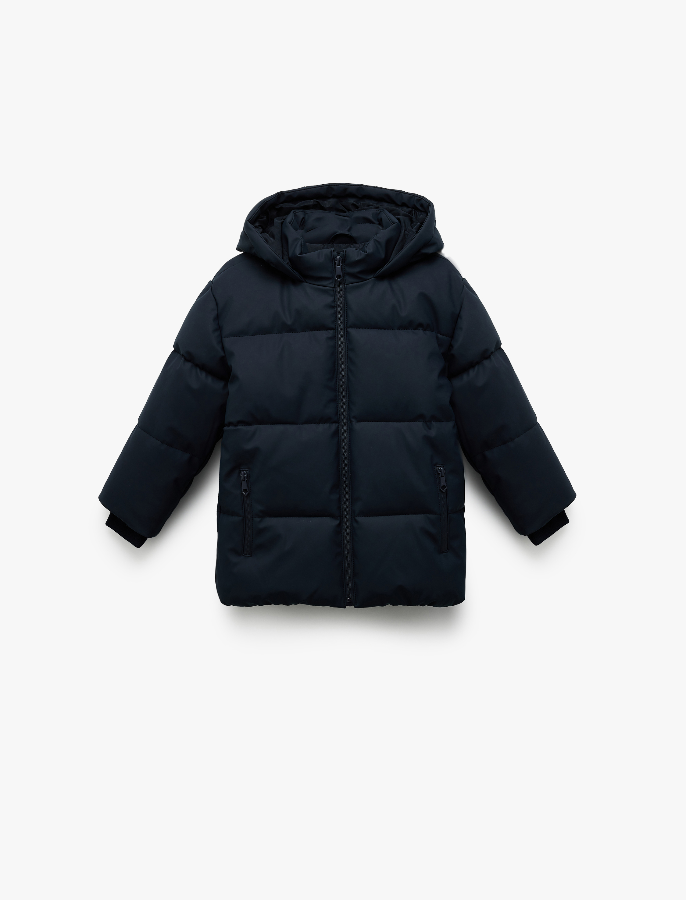  Erkek Çocuk Fermuarlı Kapüşonlu Cep Detaylı Şişme Mont