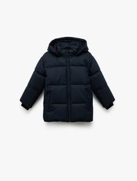 Fermuarlı Kapüşonlu Cep Detaylı Şişme Mont