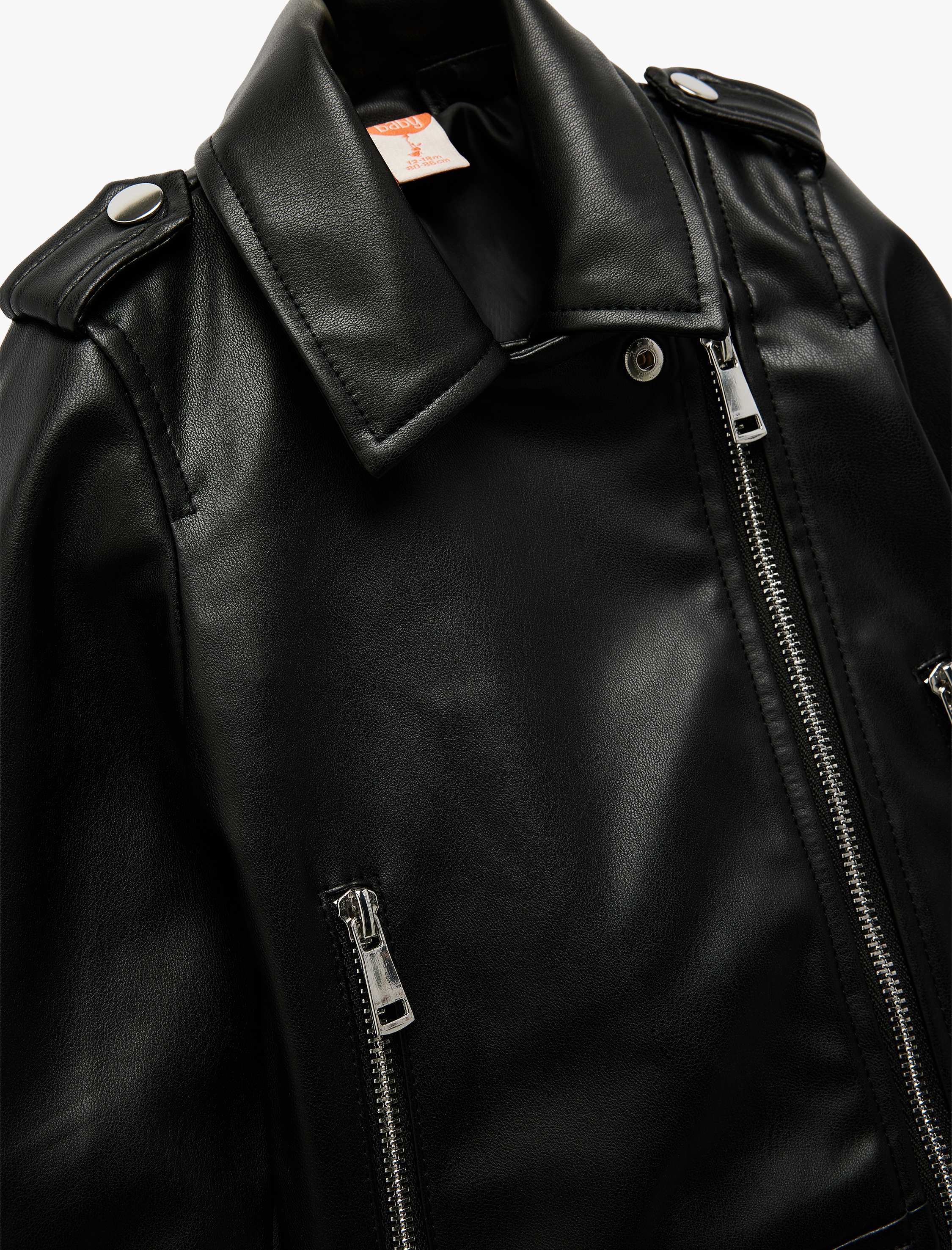  Kız Bebek Fermuarlı Suni Deri Cep Detaylı Biker Ceket