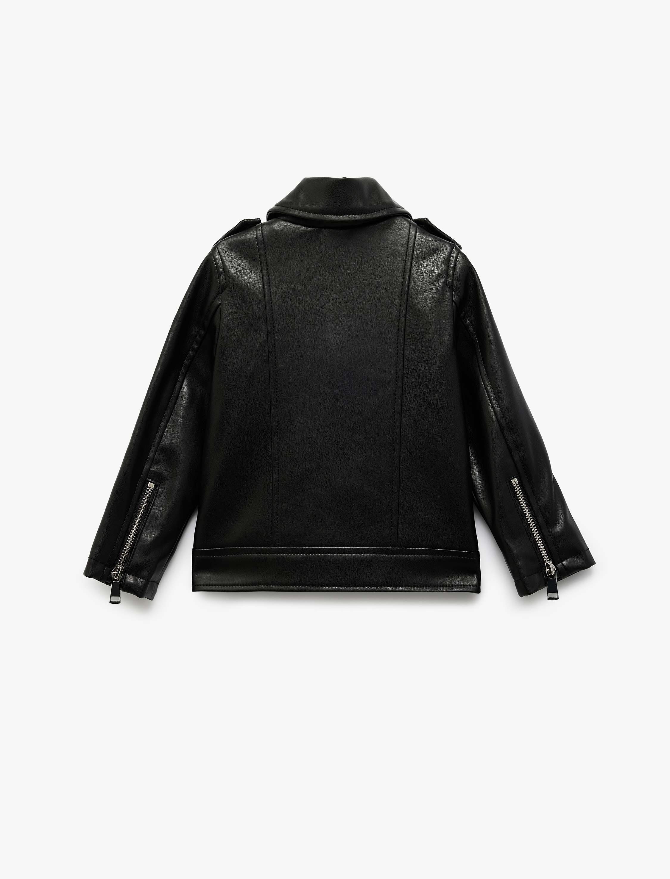  Kız Bebek Fermuarlı Suni Deri Cep Detaylı Biker Ceket