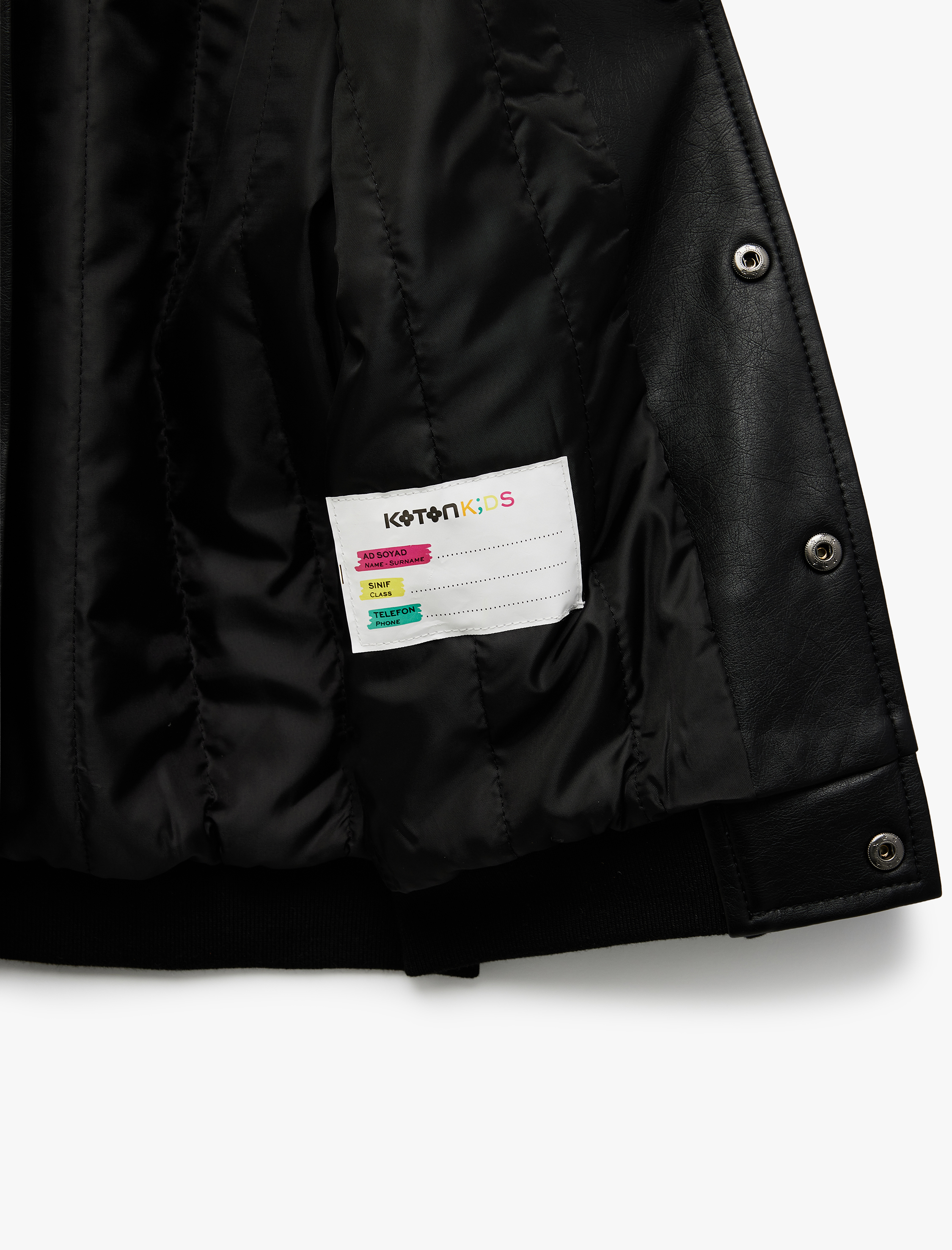  Erkek Çocuk Bomber Kolej Ceket Deri Görünümlü Aplike Detaylı Cepli