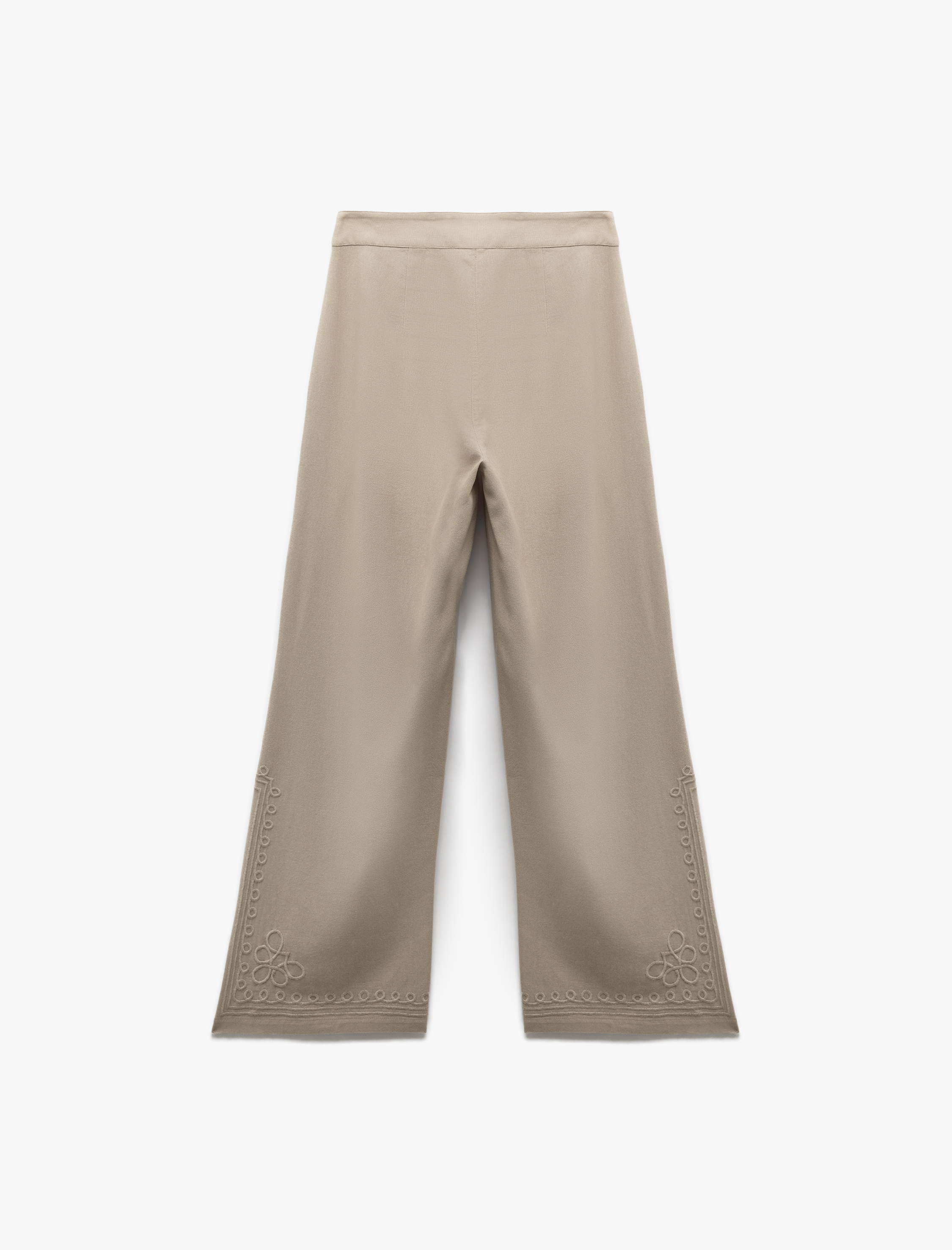   Pamuk Viskon Kumaş Yüksek Bel Cepli İşleme Detaylı Palazzo Pantolon