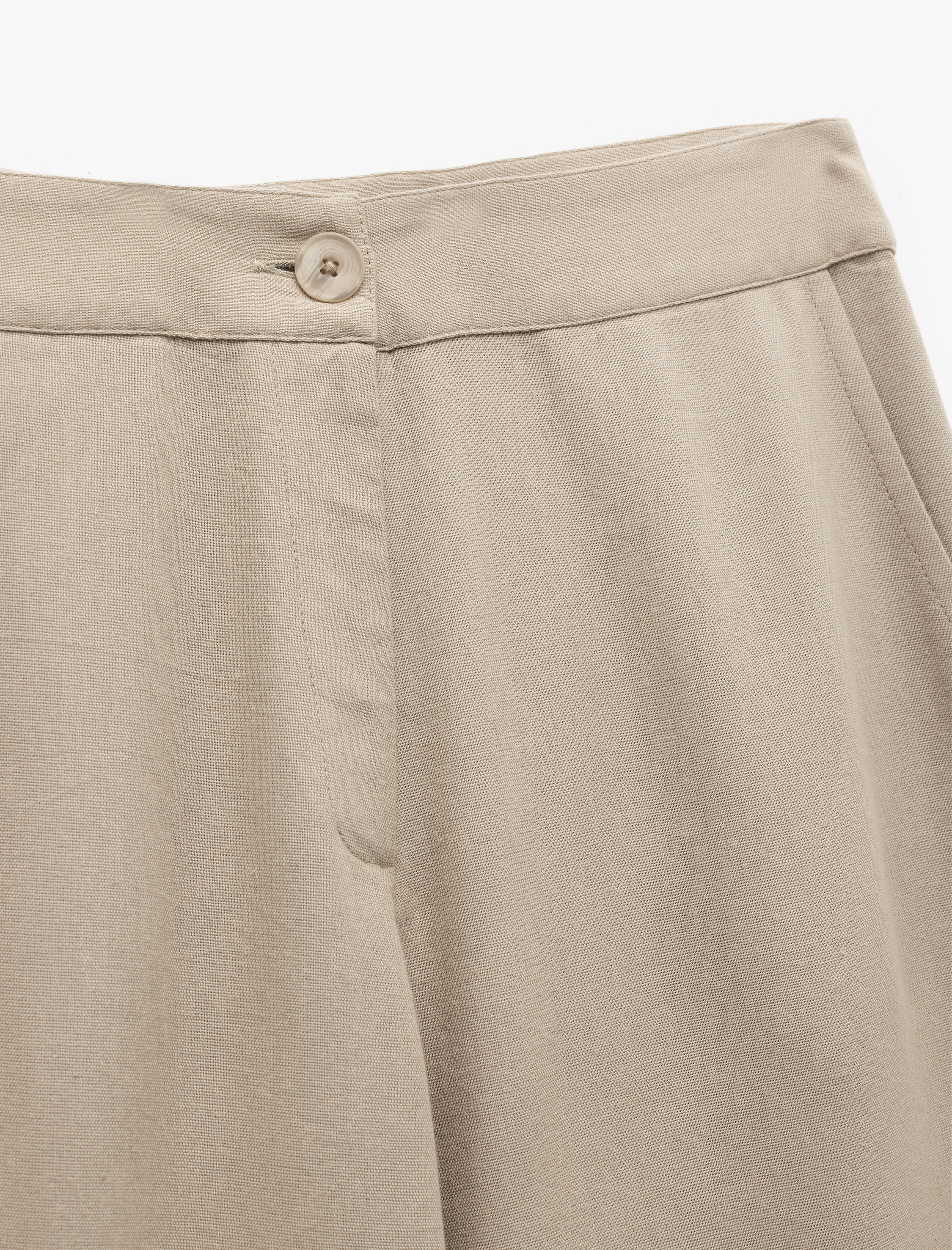   Pamuk Viskon Kumaş Yüksek Bel Cepli İşleme Detaylı Palazzo Pantolon