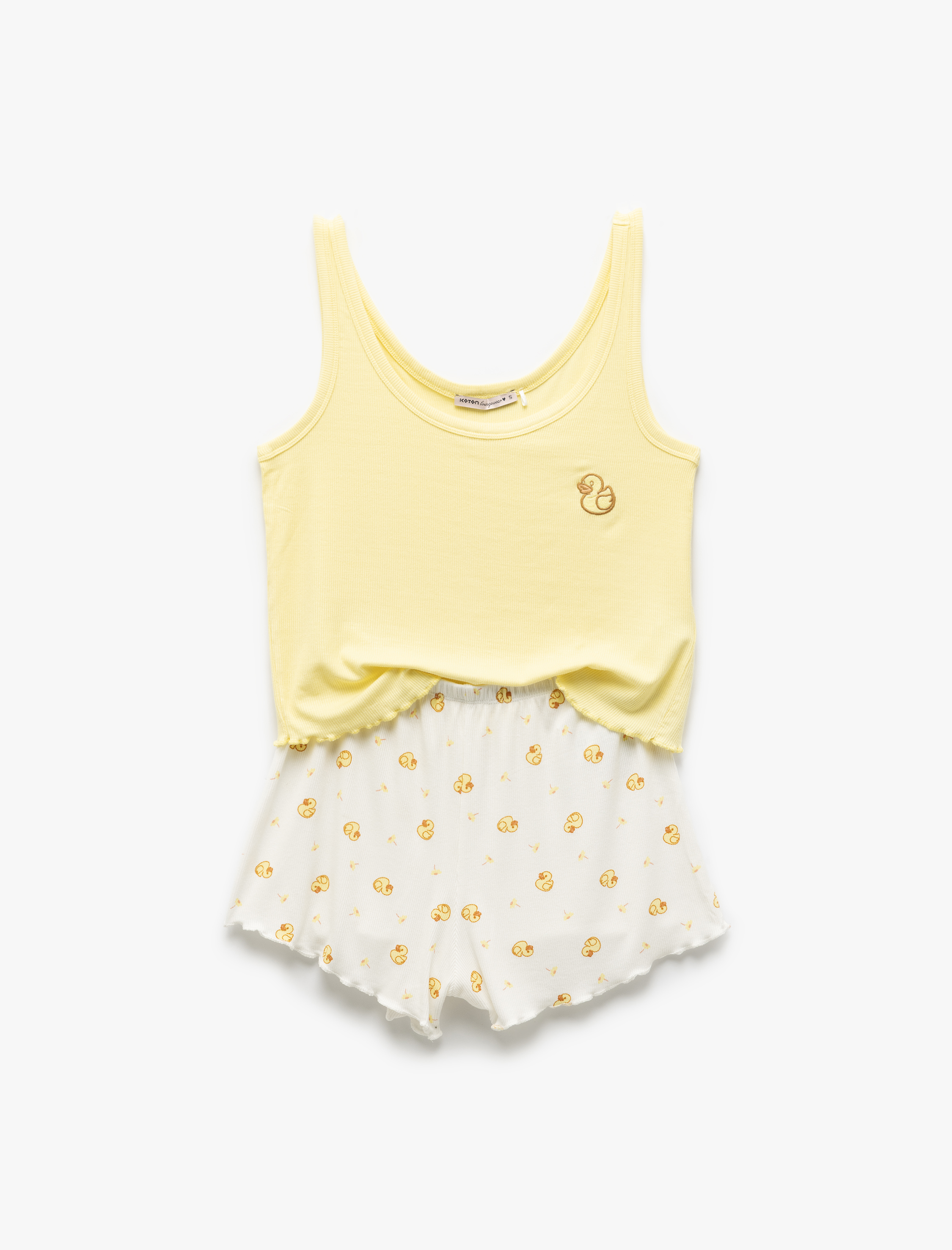   Viskon Kumaş Ördek Baskılı Askılı Şortlu Pijama Takımı