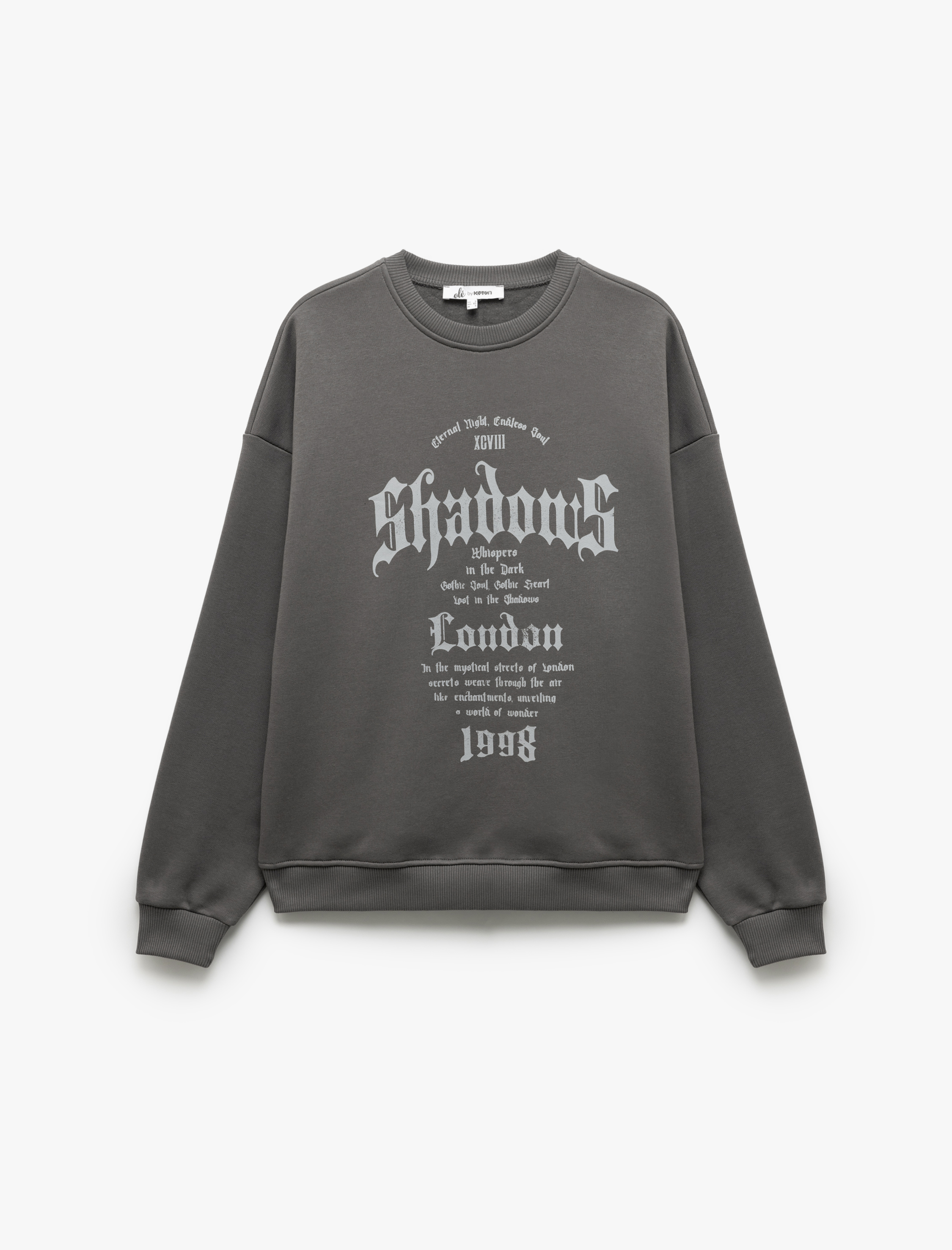   Üç İplik Şardonlu Bisiklet Yaka Baskılı Oversize Sweatshirt