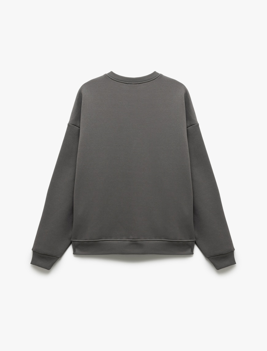   Üç İplik Şardonlu Bisiklet Yaka Baskılı Oversize Sweatshirt