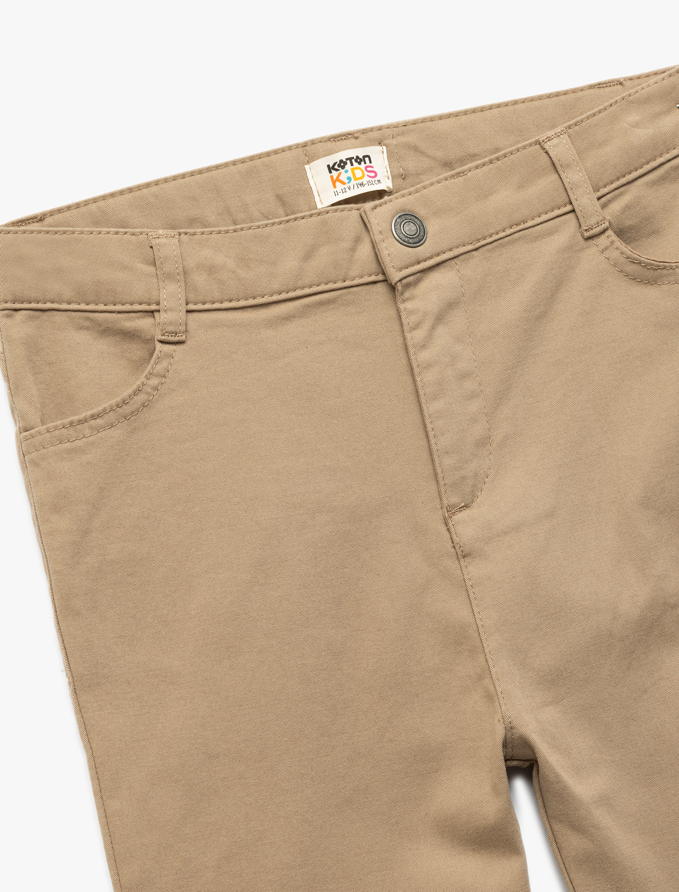  Kız Çocuk Cepli Düğme Detaylı Düz Paça Pamuklu Okul Pantolonu