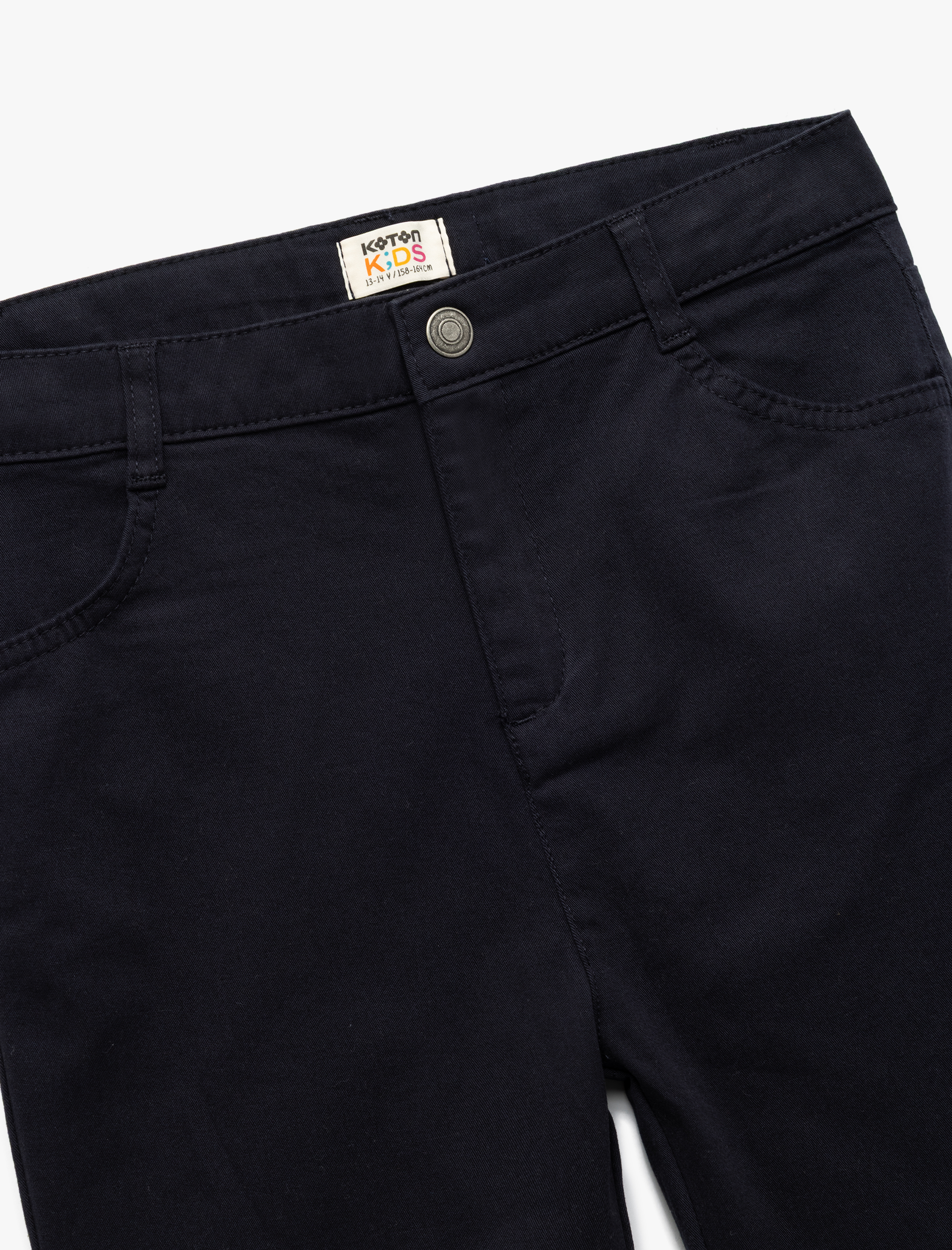  Kız Çocuk Cepli Düğme Detaylı Düz Paça Pamuklu Okul Pantolonu