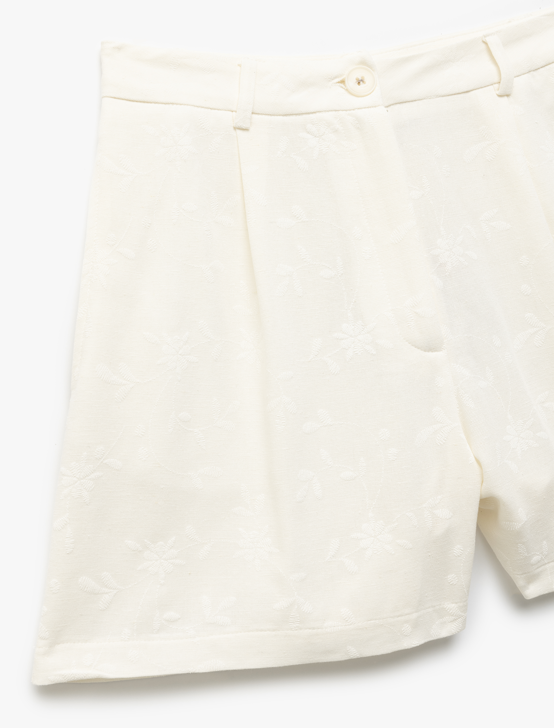   Viskon Karışımlı Düğmeli Pileli Mini Şort