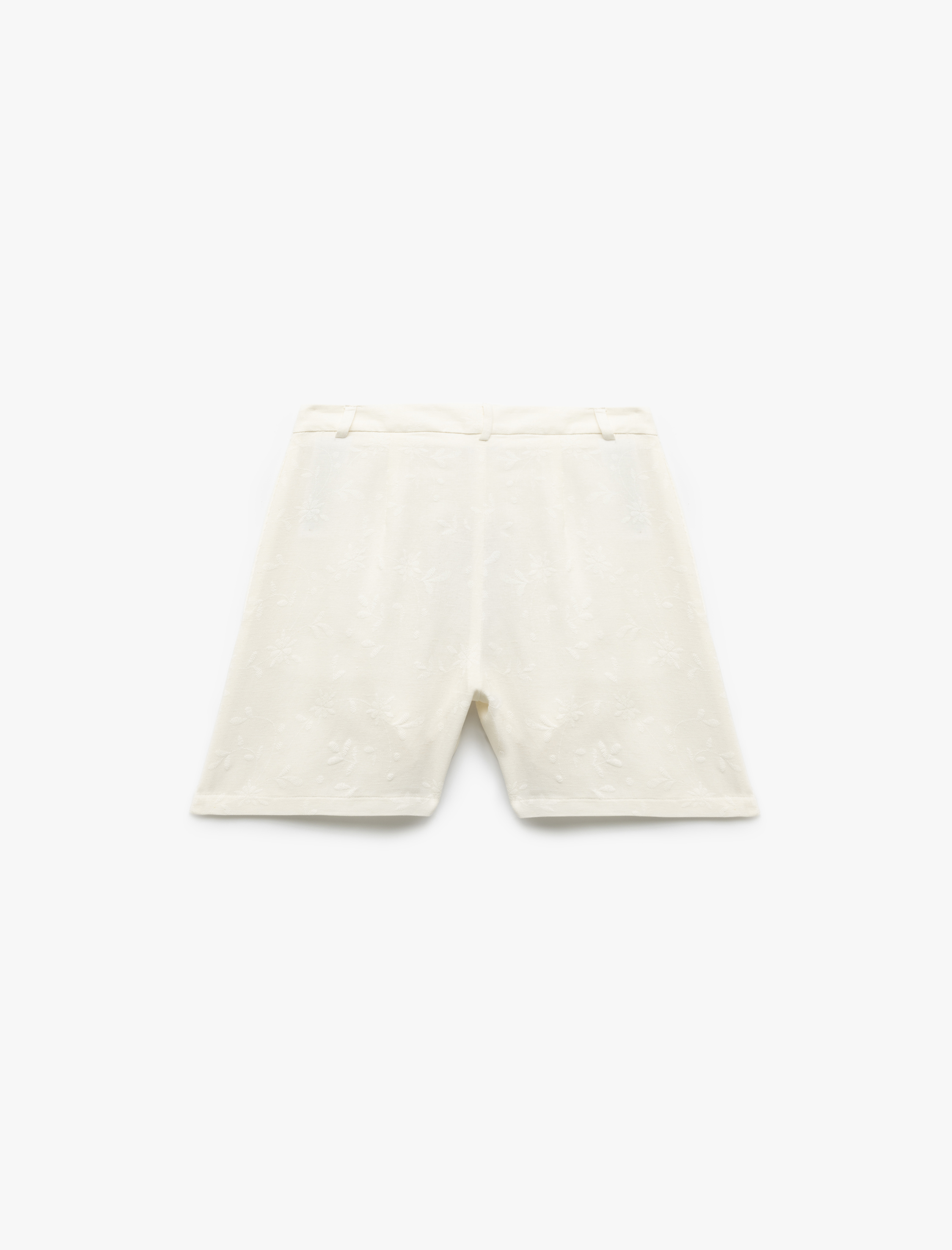   Viskon Karışımlı Düğmeli Pileli Mini Şort